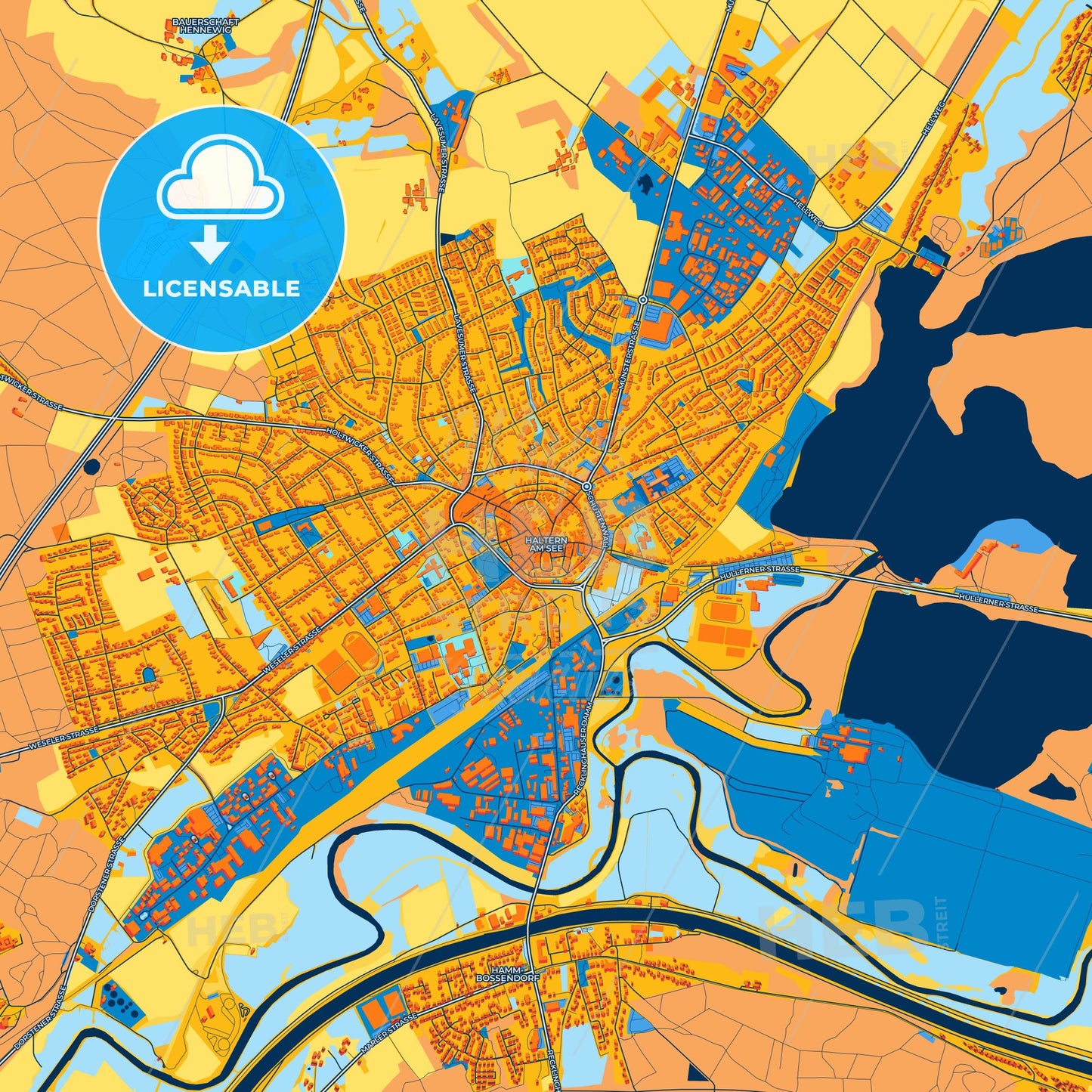 Colorful Haltern am See Street Map with Labels and Buildings