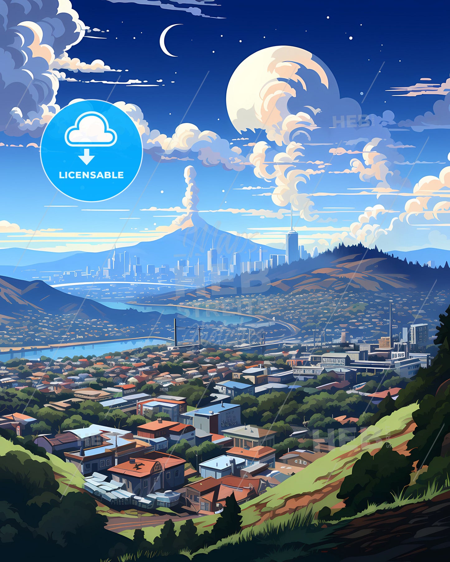 Color Splendor of Hamilton City Skyline Set Against the Majestic Mountains