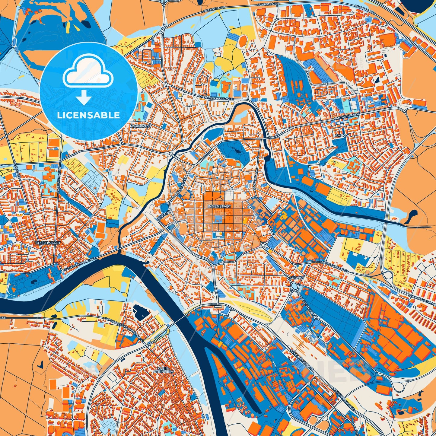 Colorful Hanau Street Map with Labels and Buildings