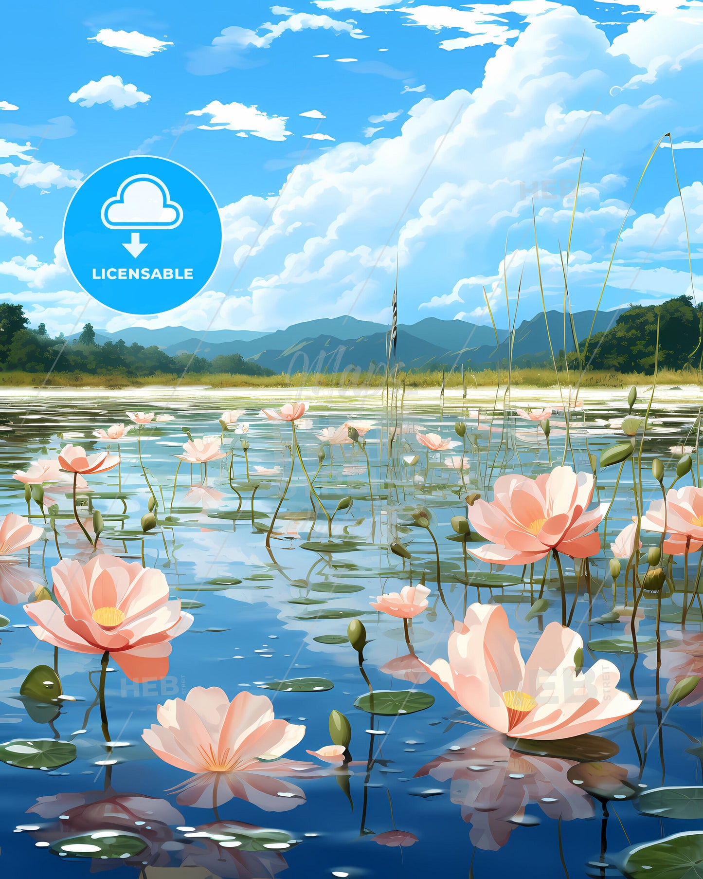 Paint, Canvas, Water, Flowers, Landscape, City Skyline, Asian, Architecture, China, Hangzhou