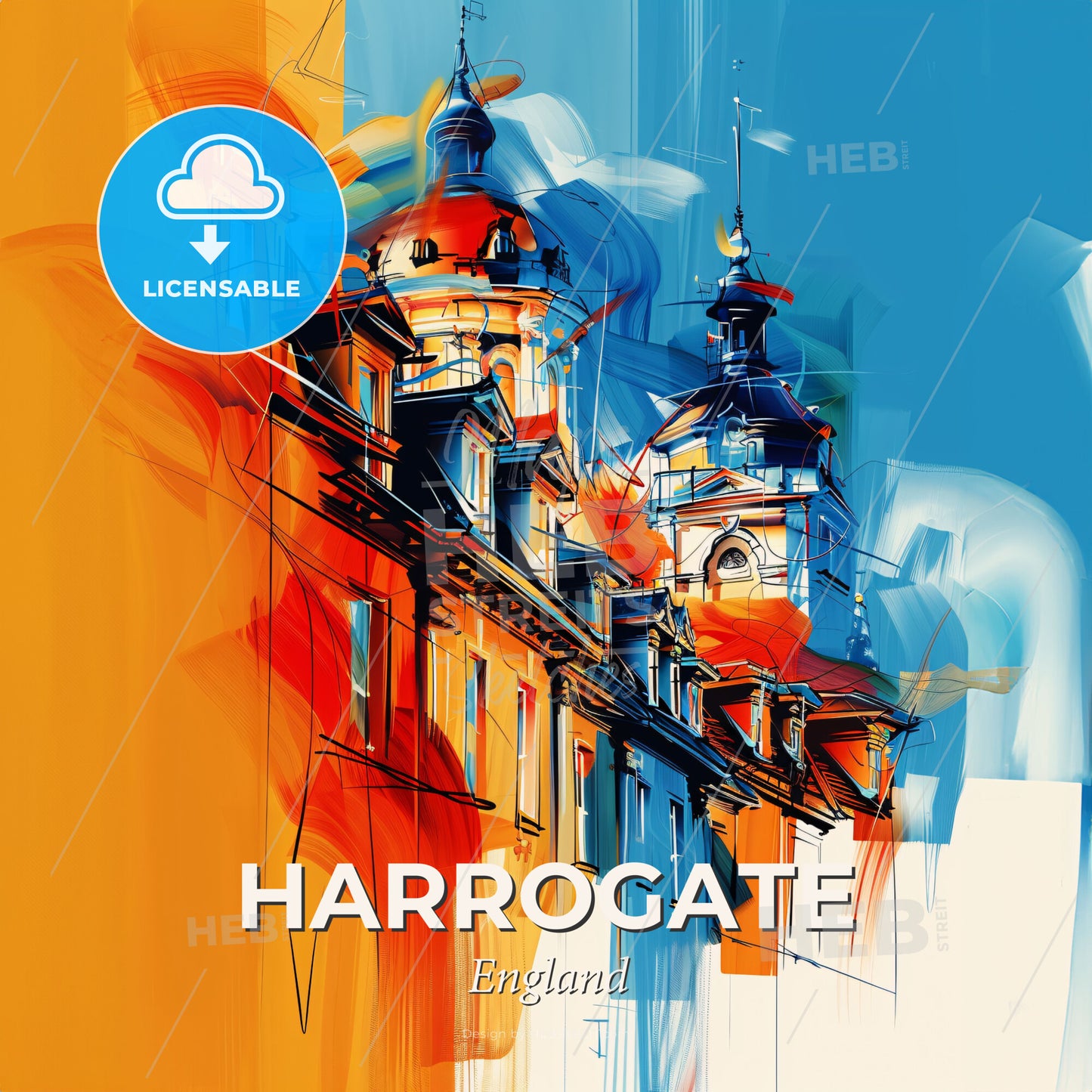 Vibrant Harrogate, England - A Painting Of A Building - Square format print template