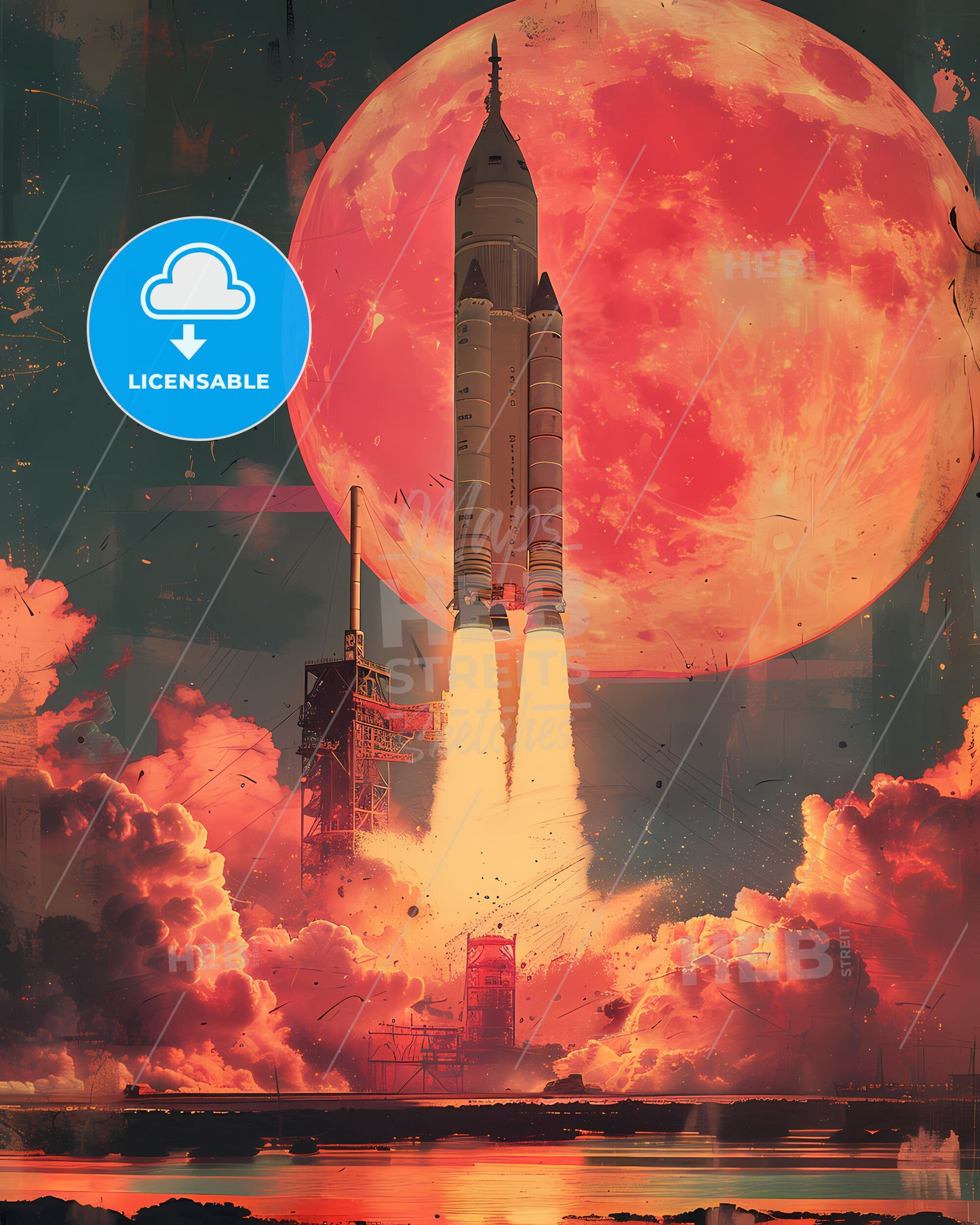 Neon Pink Oil Paint Rocket Plunging into Teal Pool: Harrowing 1960s Dystopian Comic Book Art in 1980s Horror Lighting