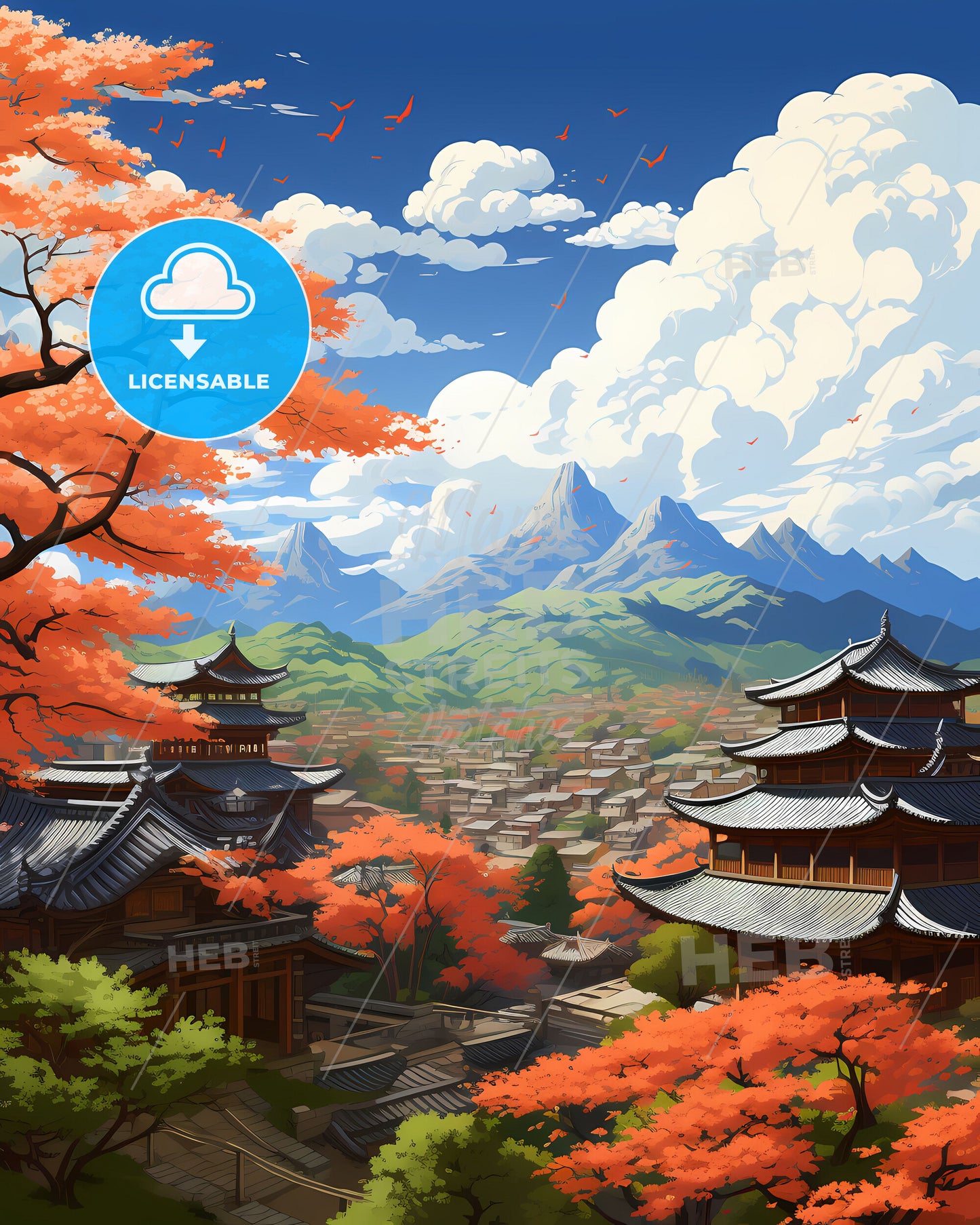 City Skyline Hefei China Buildings Landscape Vibrant Painting Skyline Cityscape Mountain Art