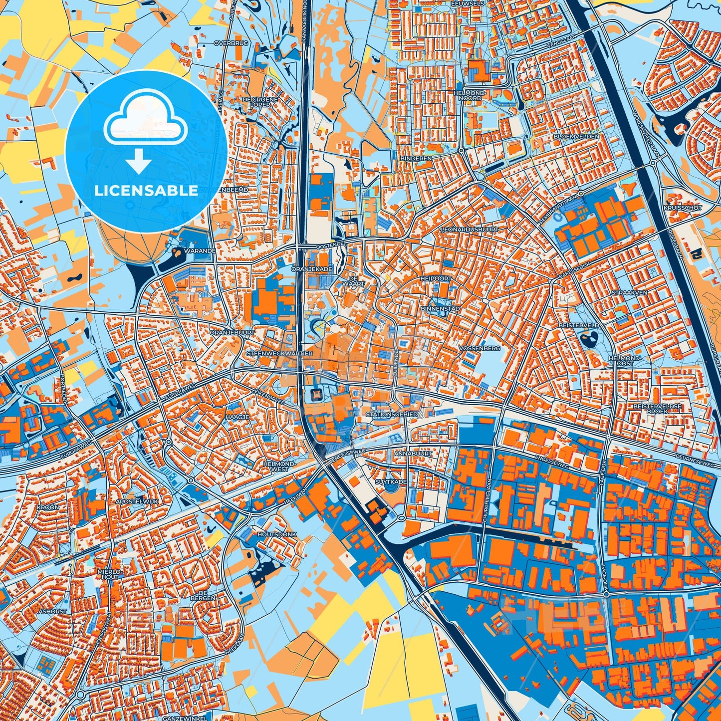 Colorful Helmond Street Map with Labels and Buildings