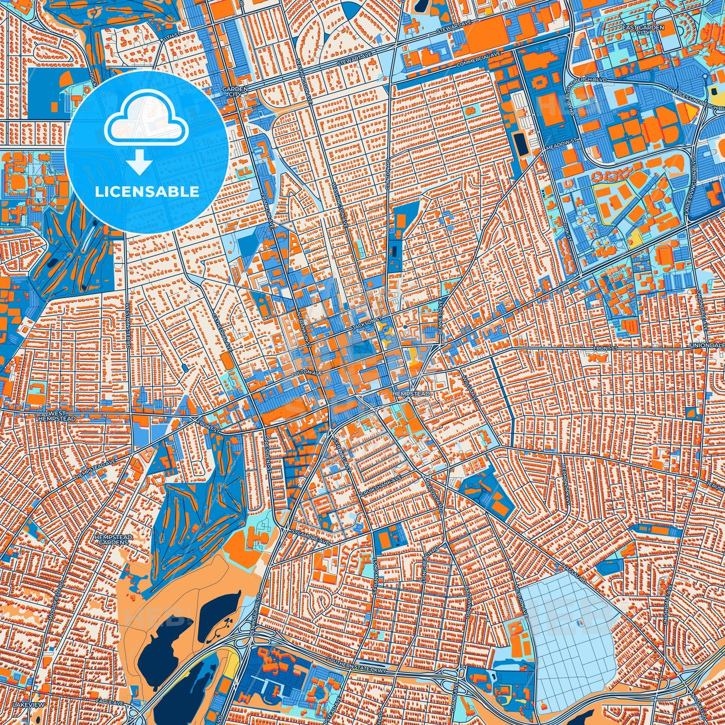 Colorful Hempstead Street Map with Labels and Buildings