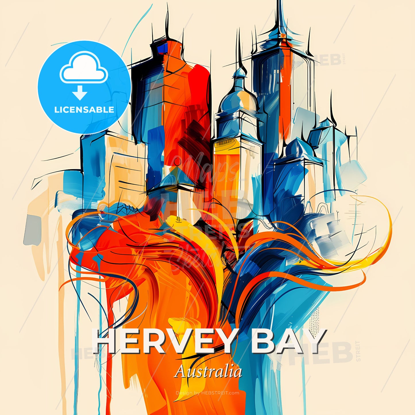 Vibrant Hervey Bay, Australia - A Painting Of A City - Square format print template