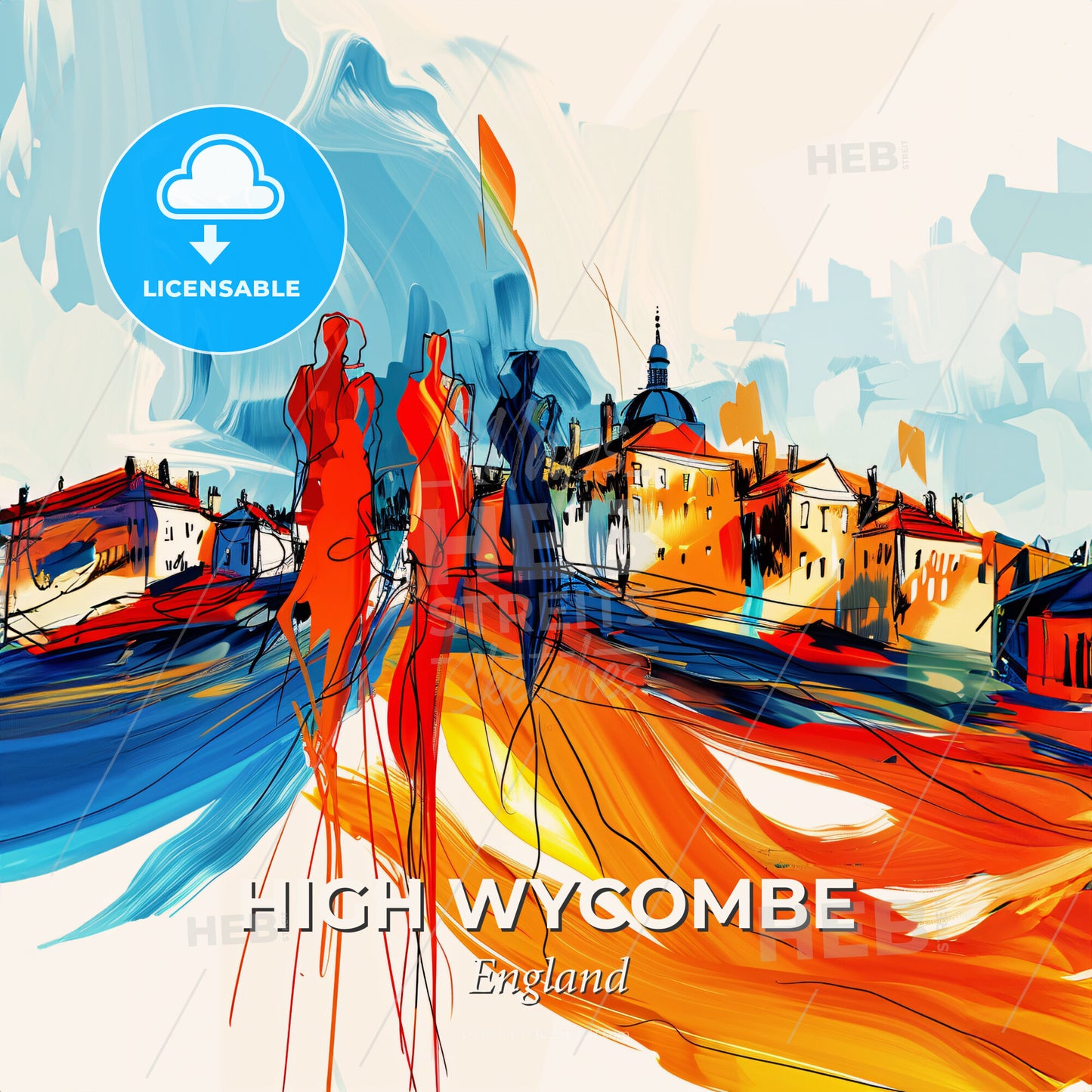 Vibrant High Wycombe, England - A Painting Of A City - Square format print template