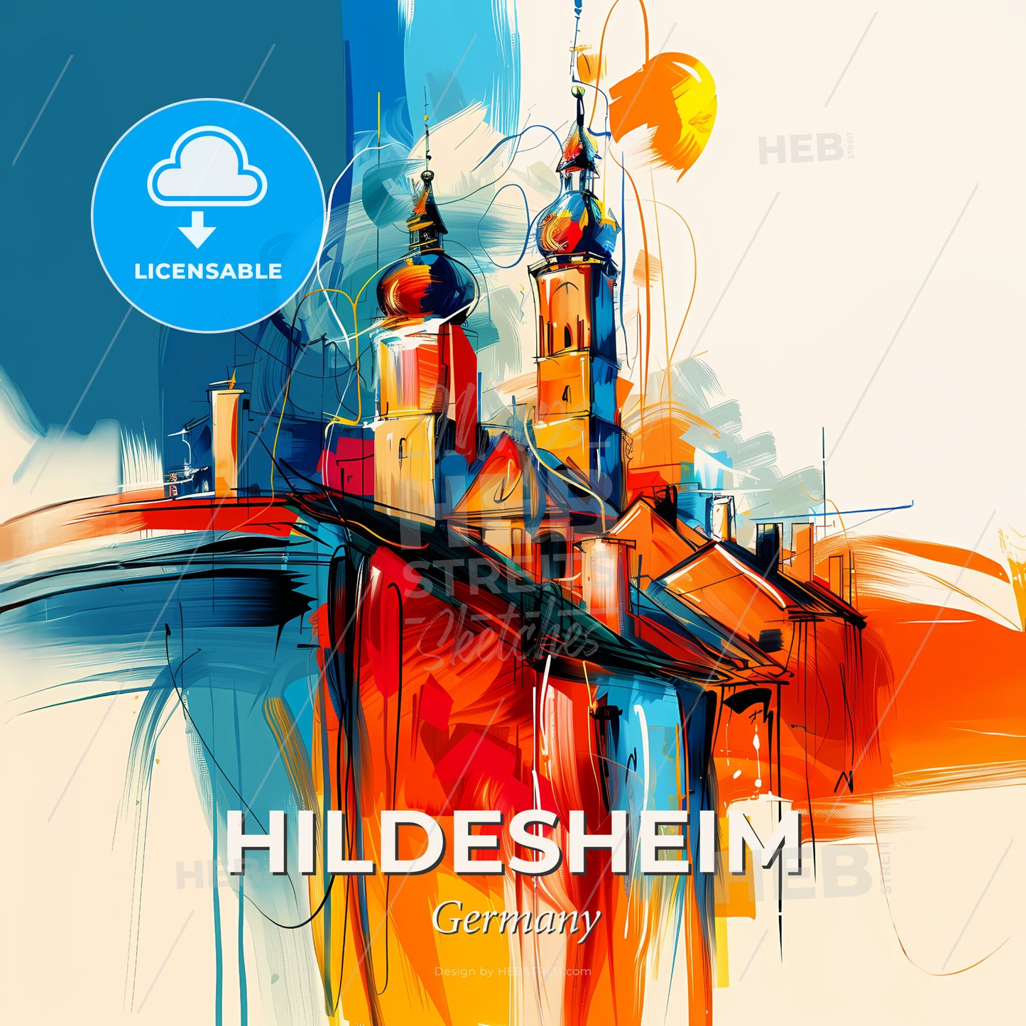 Vibrant Hildesheim, Germany - A Painting Of A Building - Square format print template