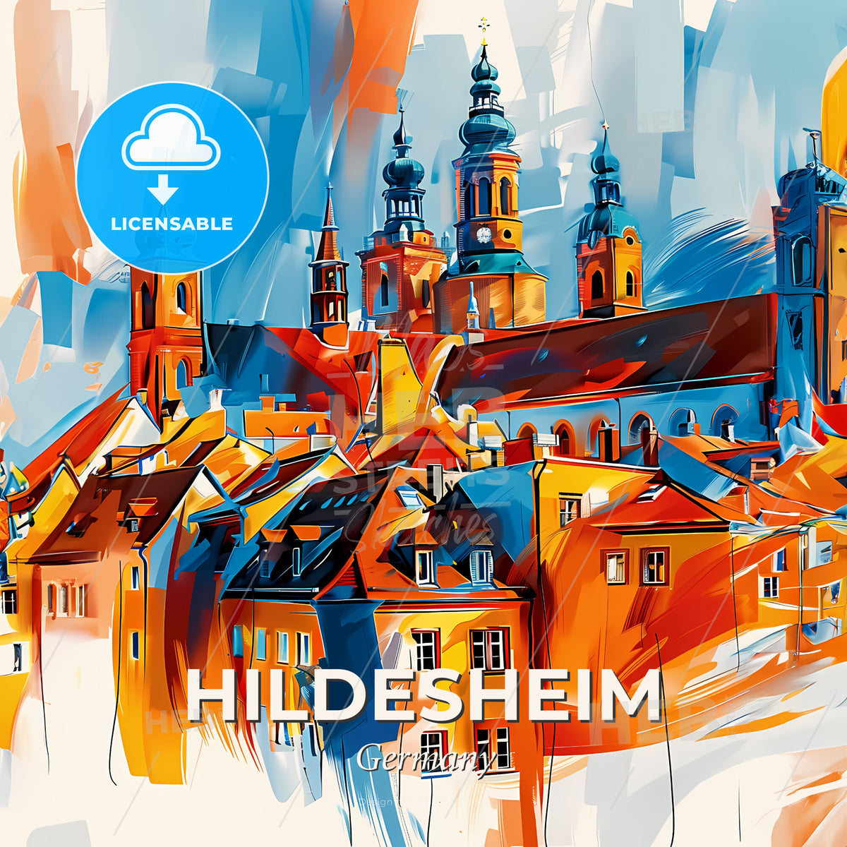 Vibrant Hildesheim, Germany - A Painting Of A City - Square format print template