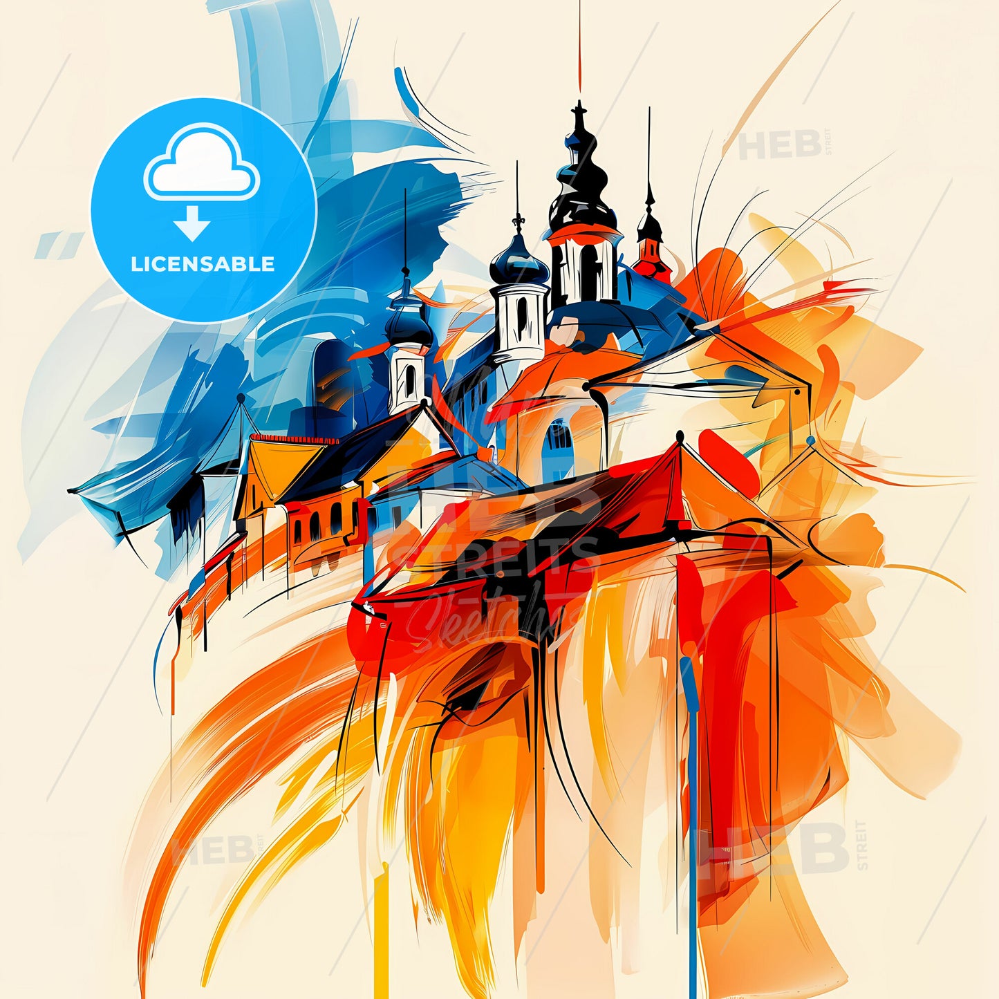 Vibrant Hillsboro, Oregon - A Painting Of A Building With Towers And A Colorful Background