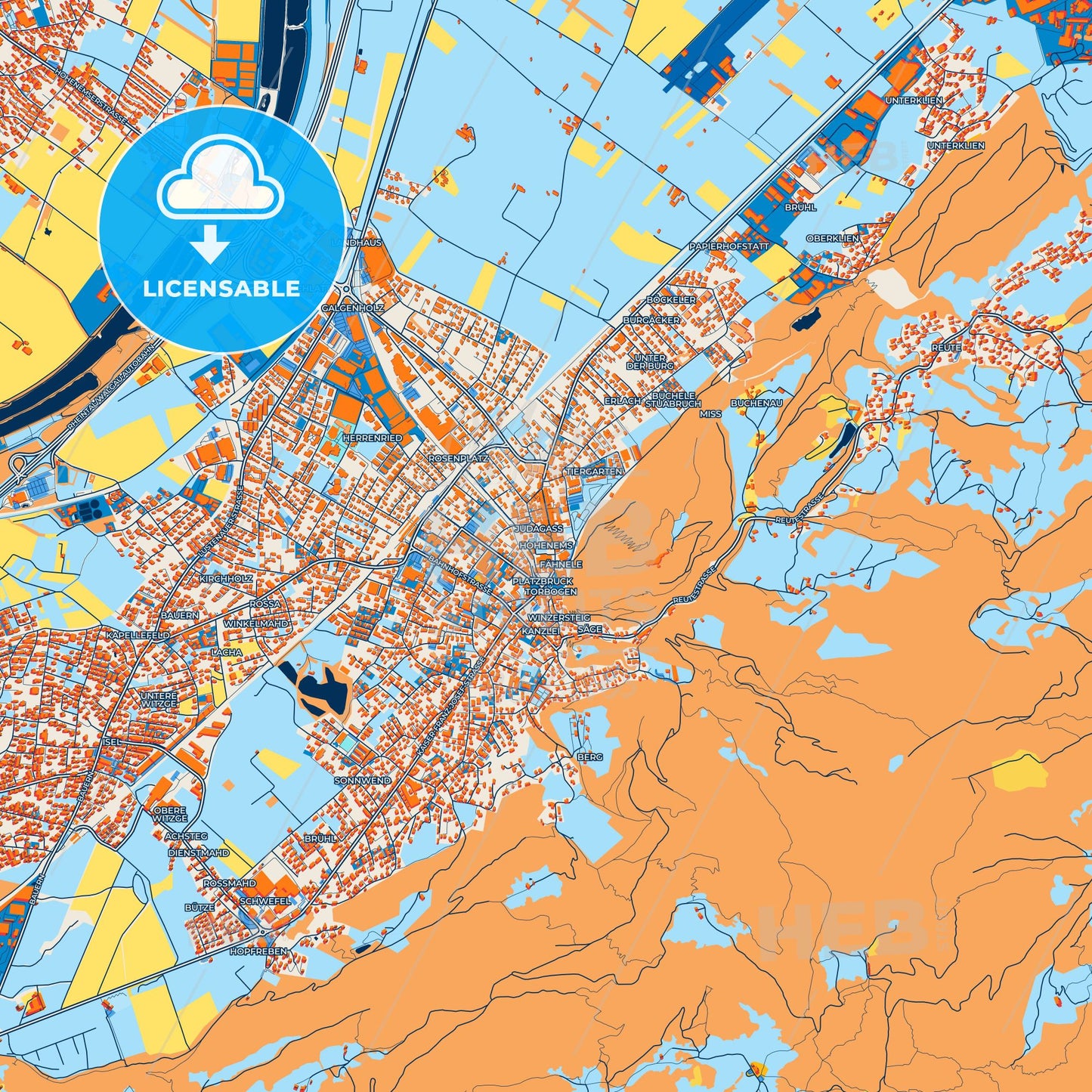 Colorful Hohenems Street Map with Labels and Buildings