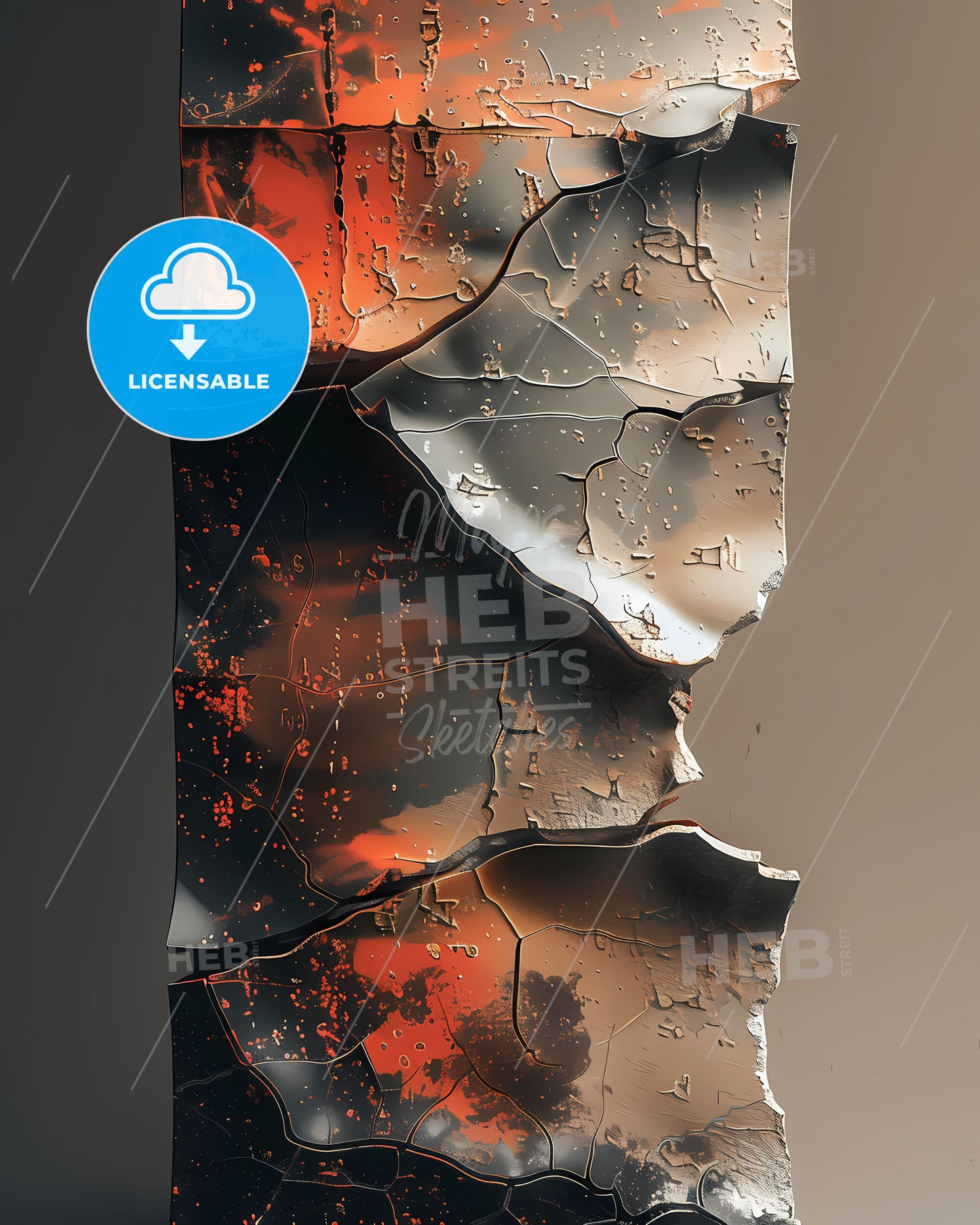 Artistic Stone Split, Vibrant Orange and White Hues, Abstract Art Painting