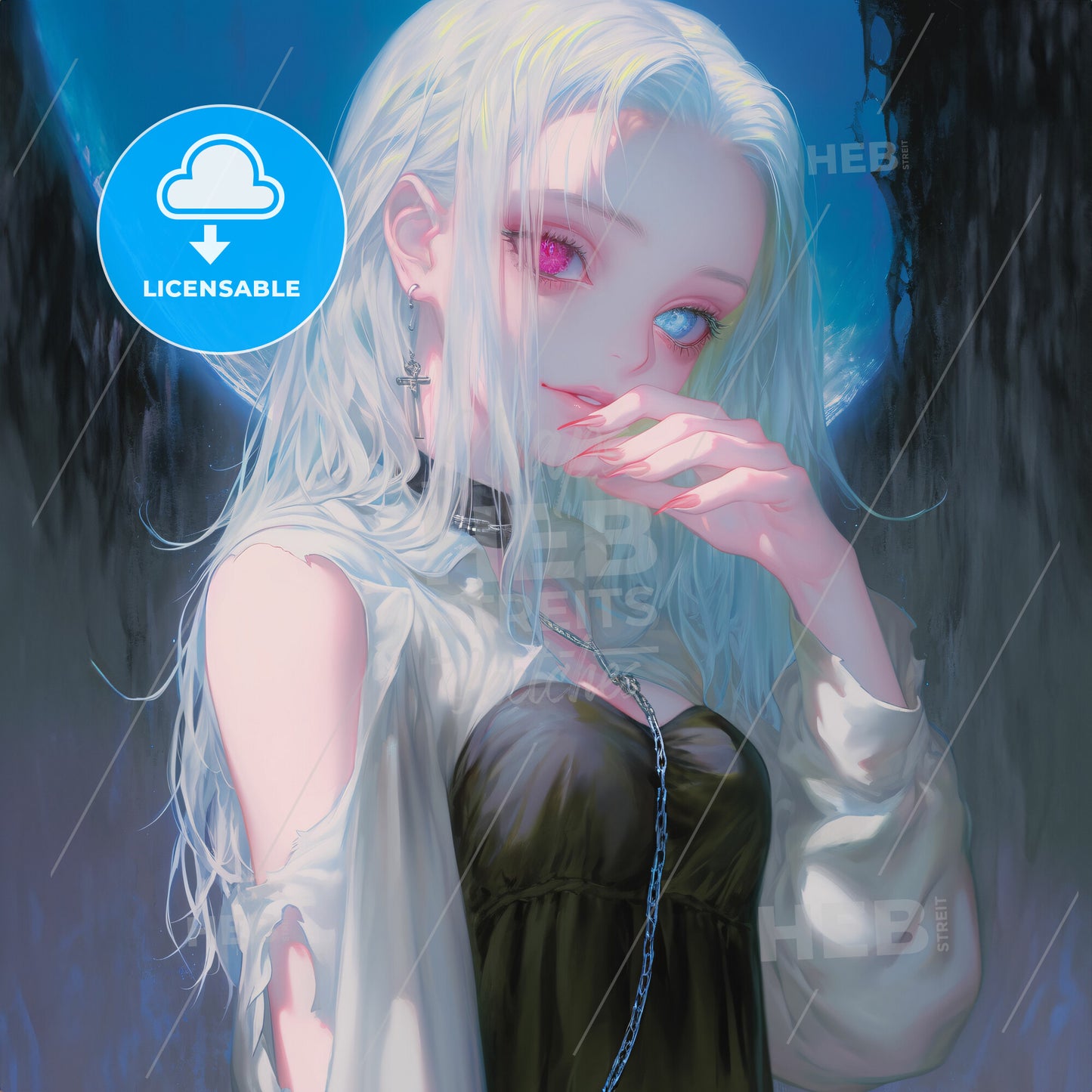 A Cartoon Of A Woman With Long White Hair