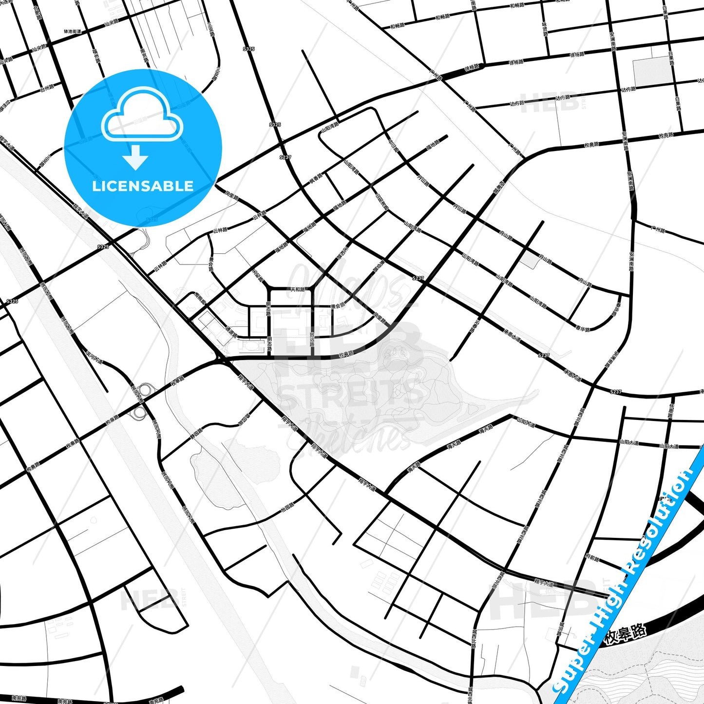 Huai an, China Light Map with Street Names, City Names, and Districts
