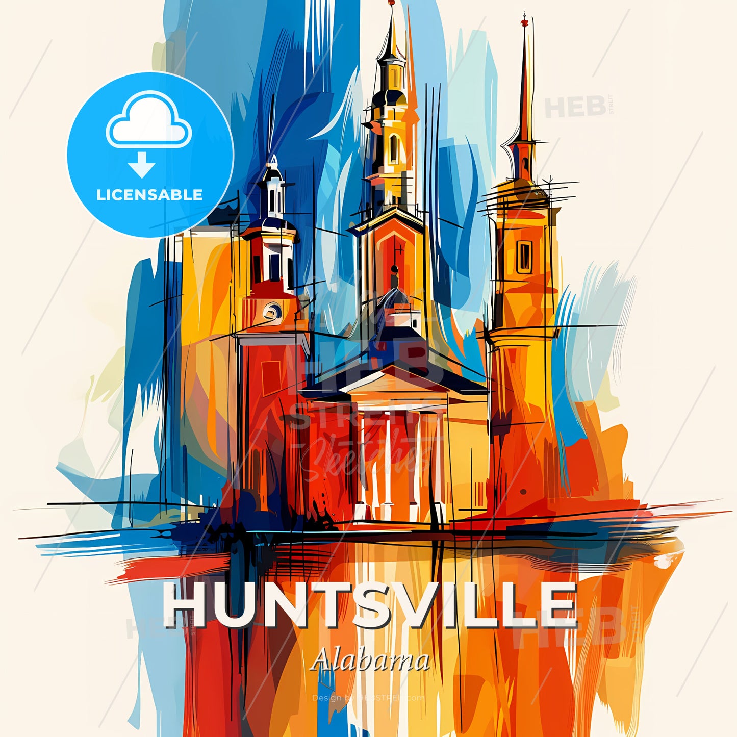 Vibrant Huntsville, Alabama - A Painting Of A Building - Square format print template