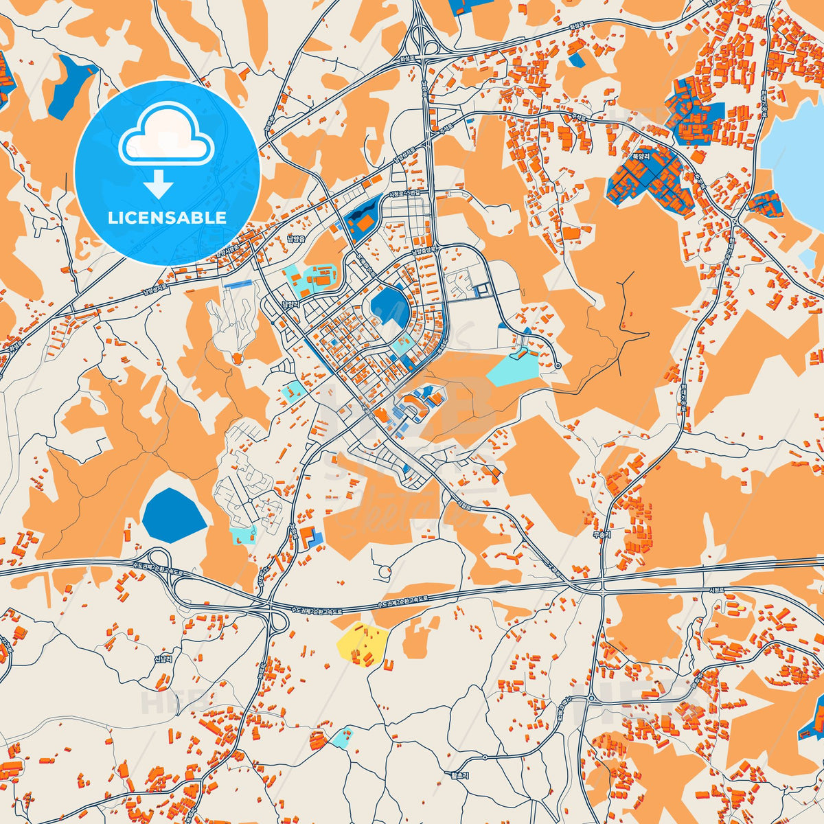 Colorful Hwaseong Street Map with Labels and Buildings