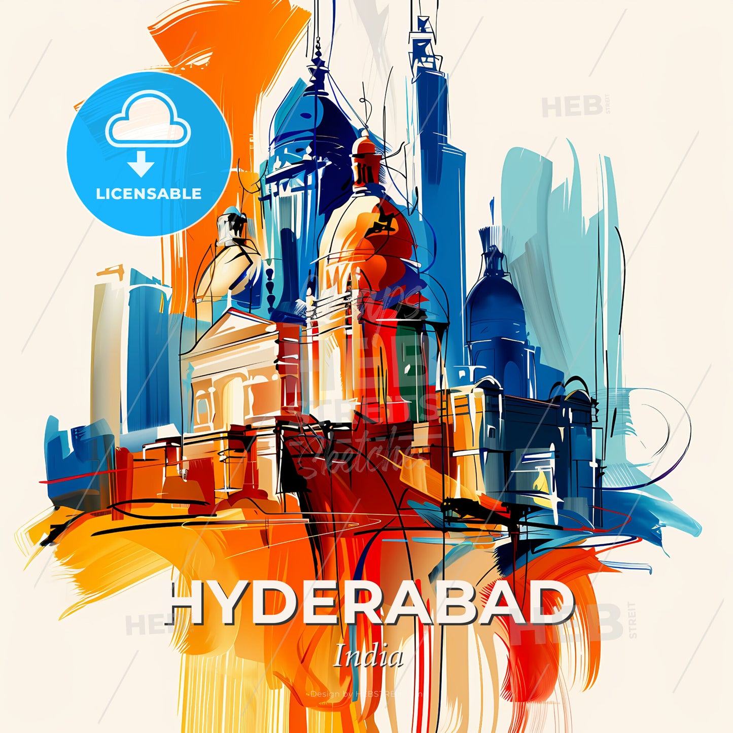 Vibrant Hyderabad, India - A Painting Of A Building - Square format print template