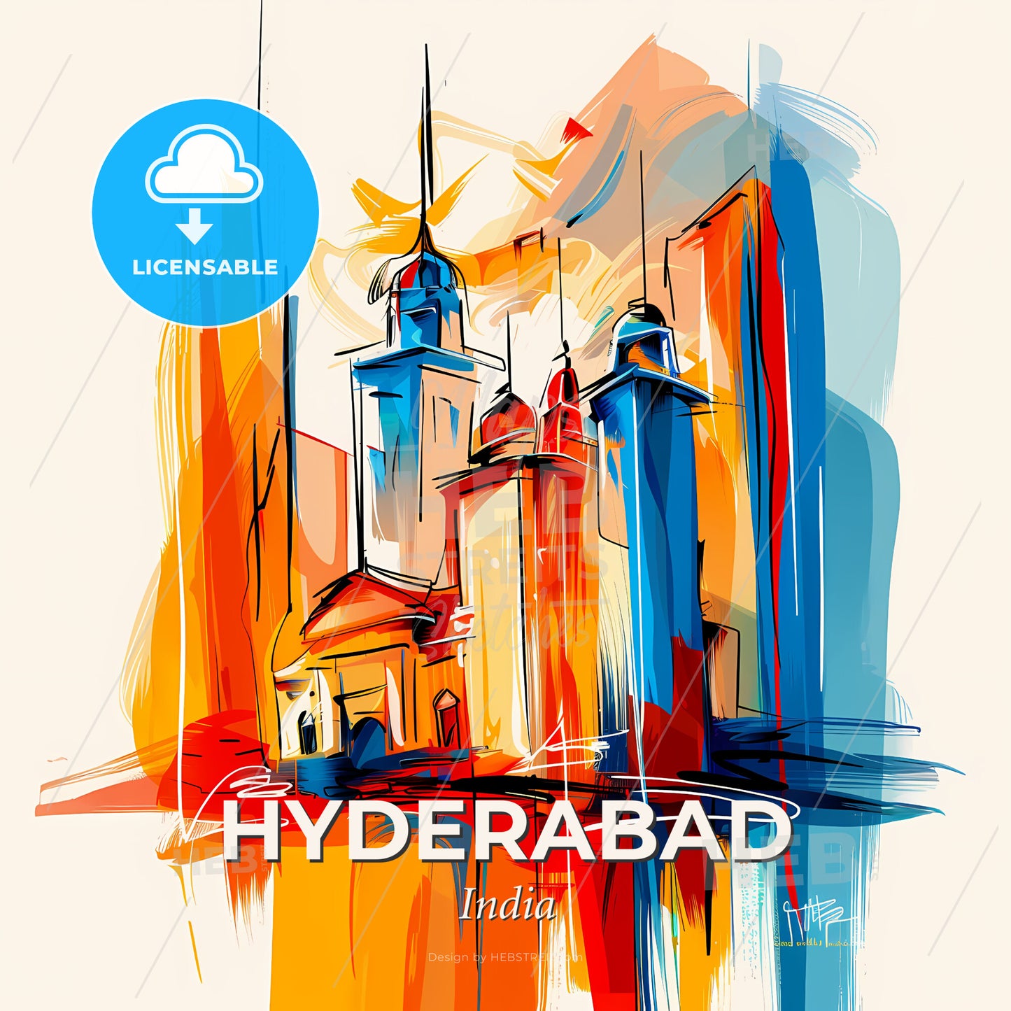 Vibrant Hyderabad, India - A Drawing Of A Building - Square format print template
