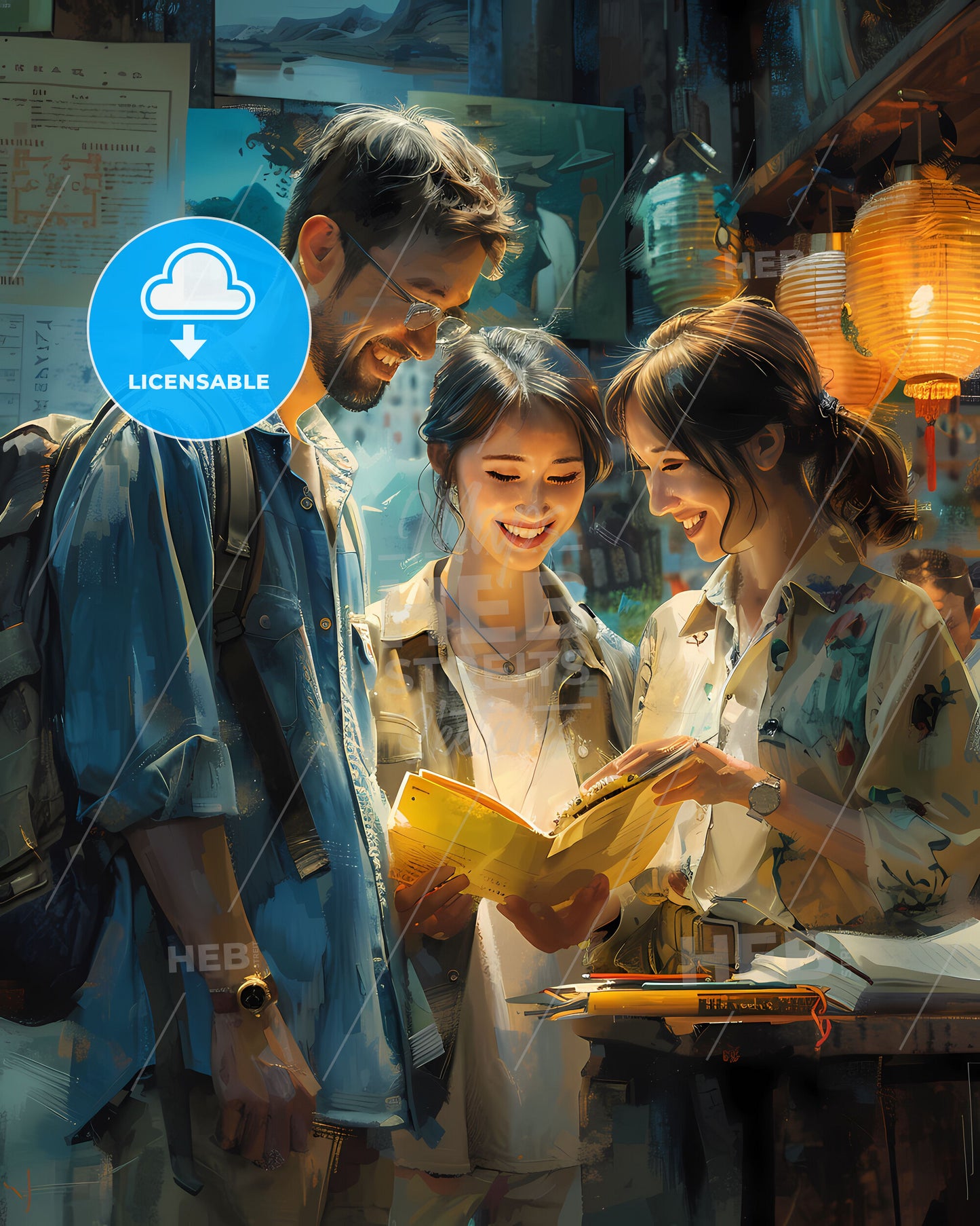 Young Asian Jetsetters Await Thrilling Adventures on Vibrant Painted Travelogue