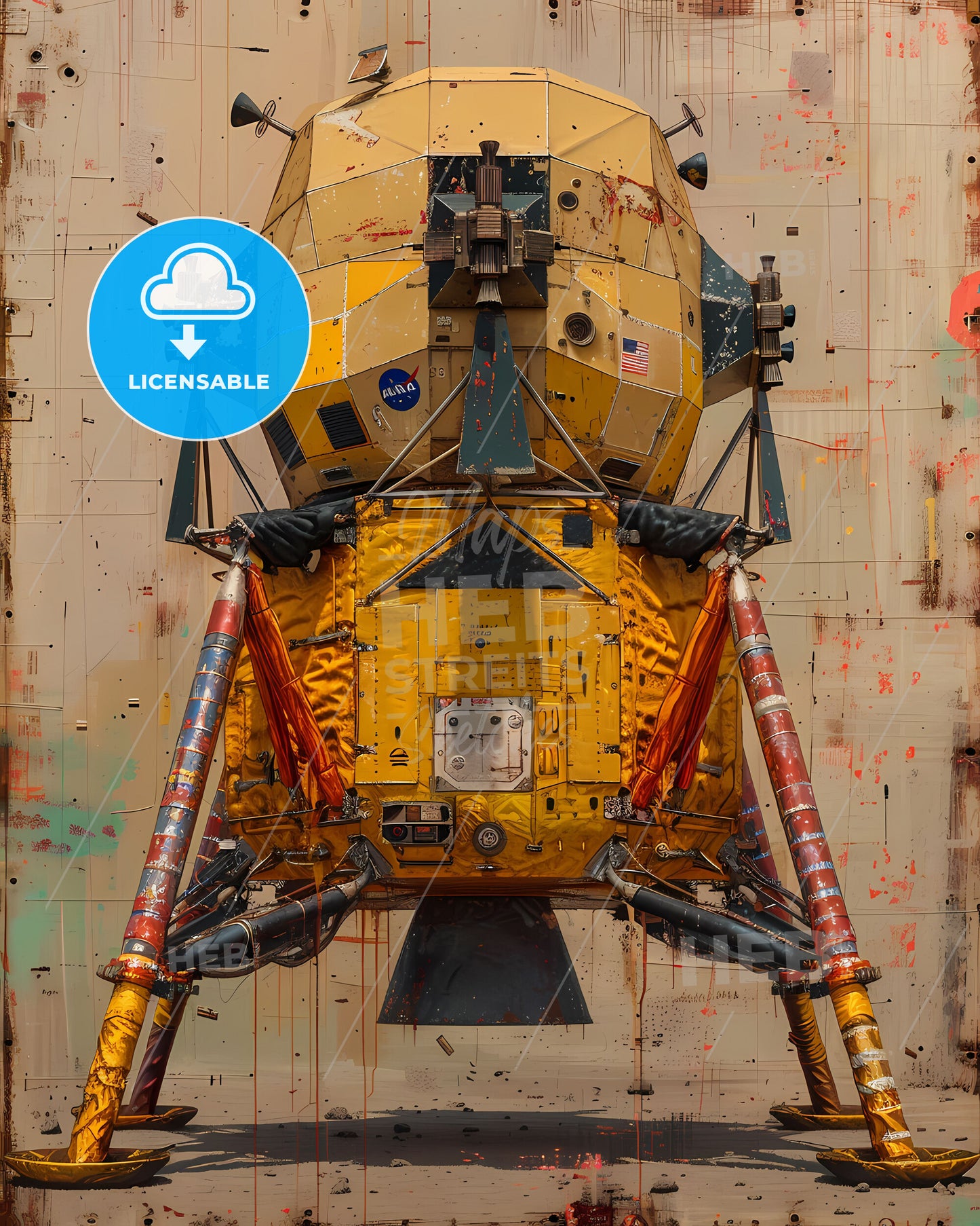 Impressionist Painting Depicting Apollo 11 Lunar Module Launch, Sunrise on the Moon, Yellow Satellite, Cinematic Aura