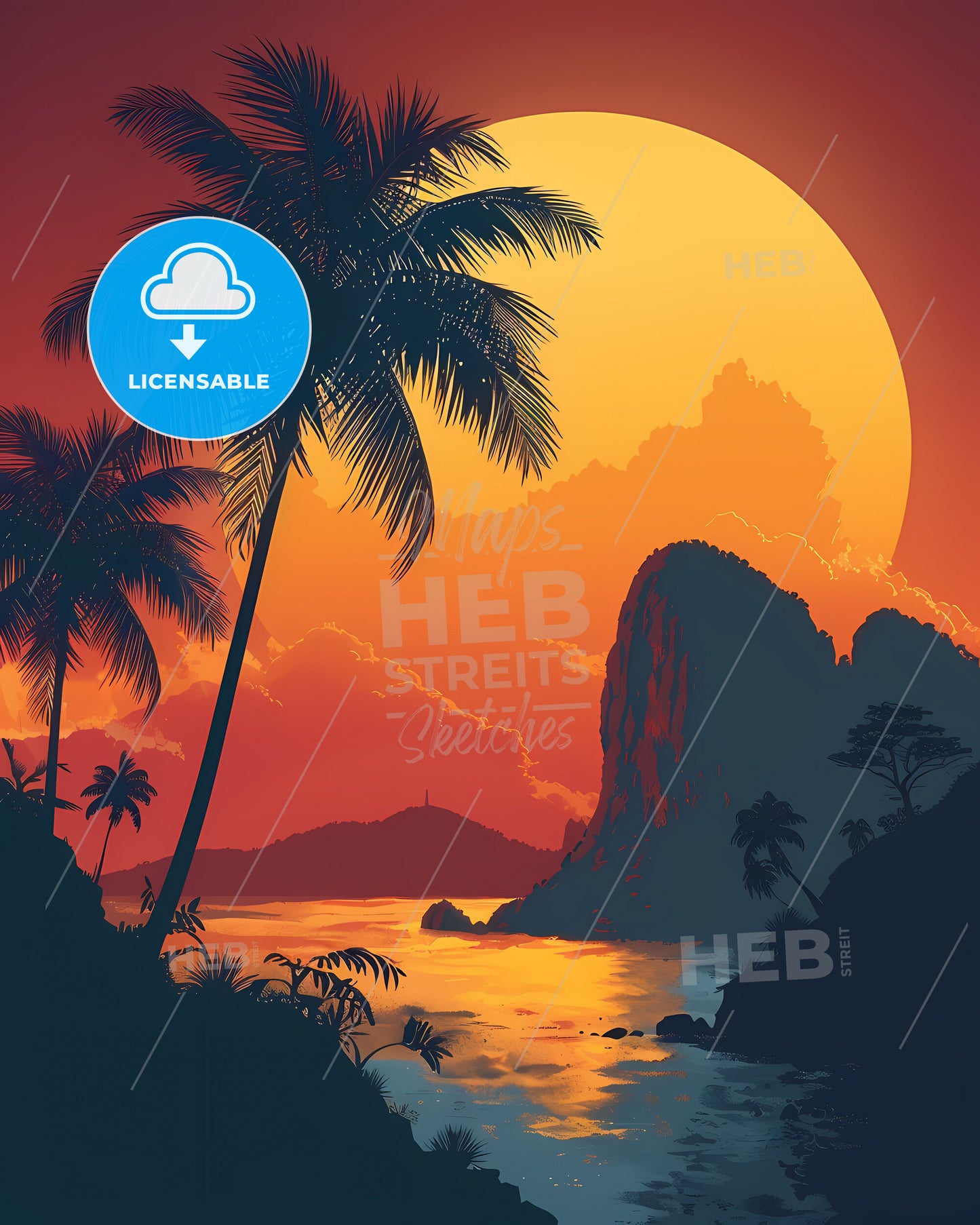 Tropical Island Sunset: Stunning Digital Painting of an Indonesian Tropical Island Artwork