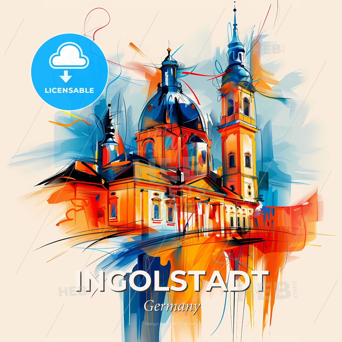 Vibrant Ingolstadt, Germany - A Painting Of A Building - Square format print template