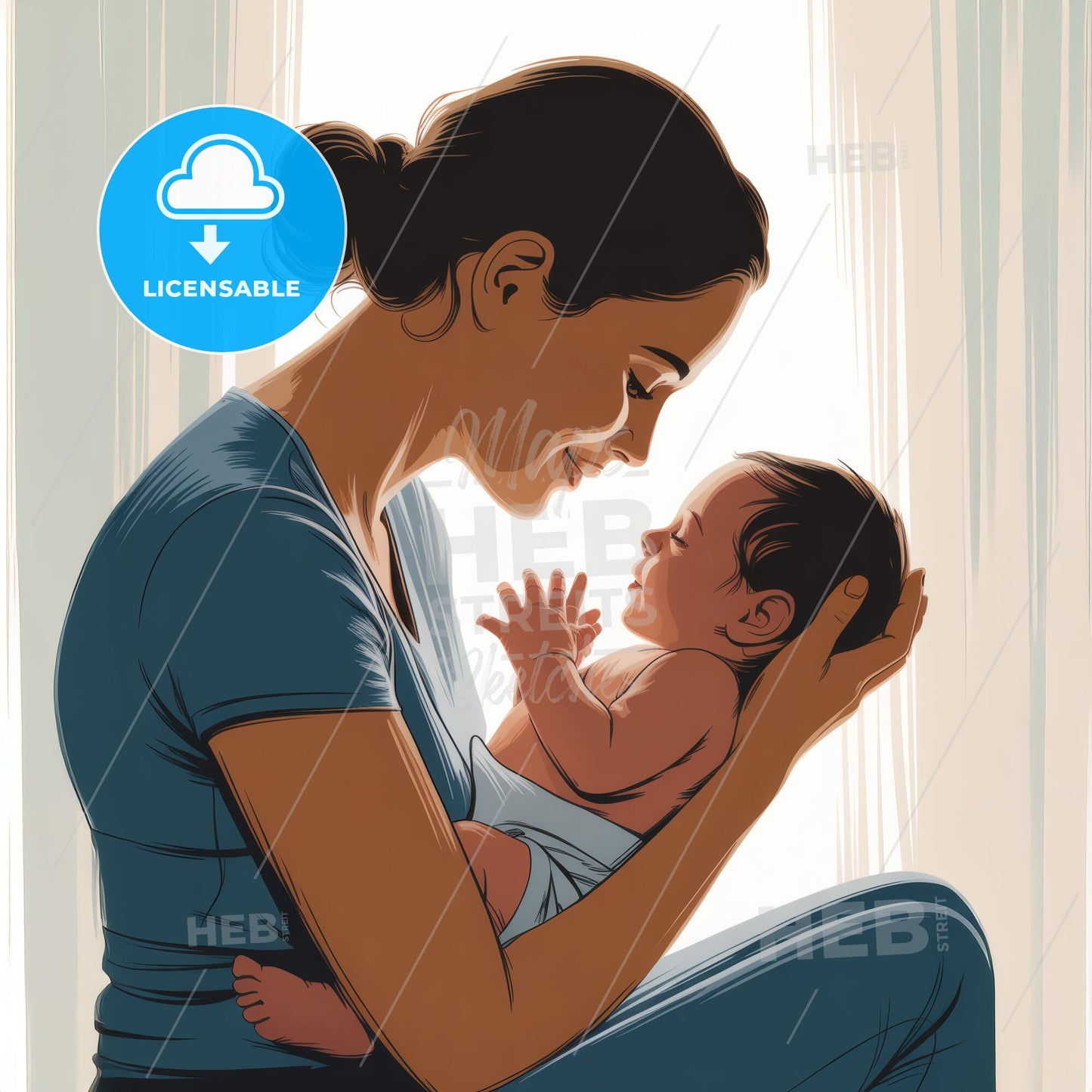 Intimate Moment: A Mother and Baby Sharing Love in a Serene Setting