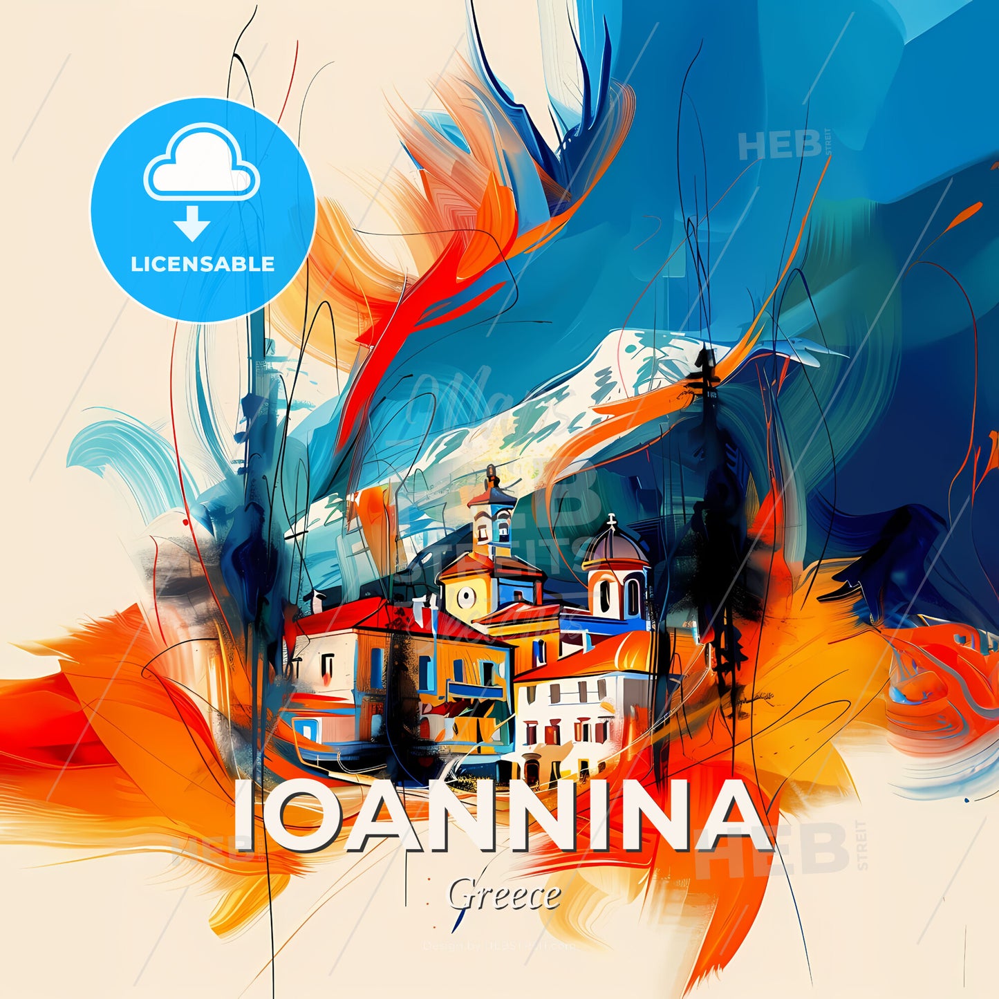 Vibrant Ioannina, Greece - A Painting Of A Building - Square format print template