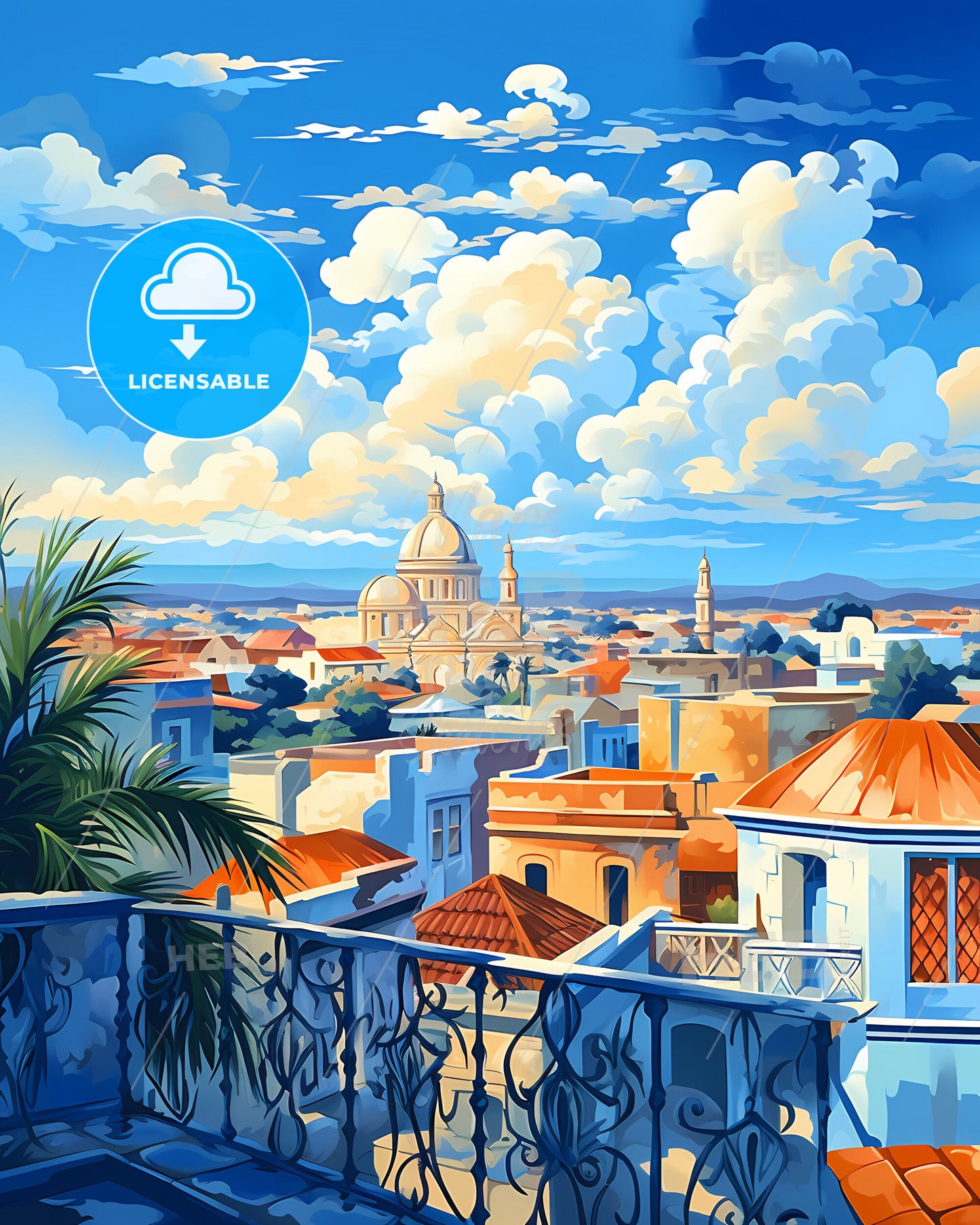 Iquitos Peru City Skyline View Urban Art Painting Architectural Travel Landmark