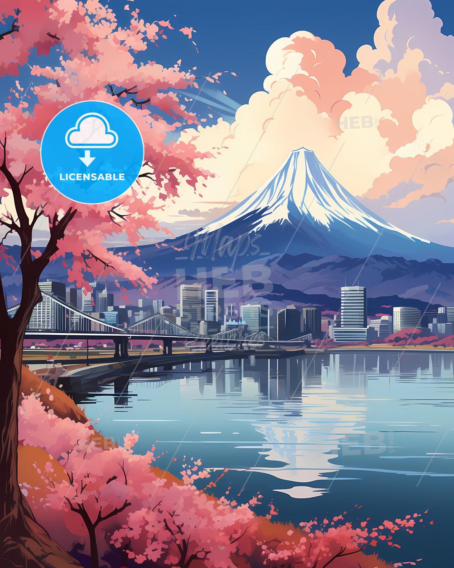 Vibrant Painting Depicting the Cityscape of Islamabad, Pakistan, Showcasing a Bridge and Majestic Mountain