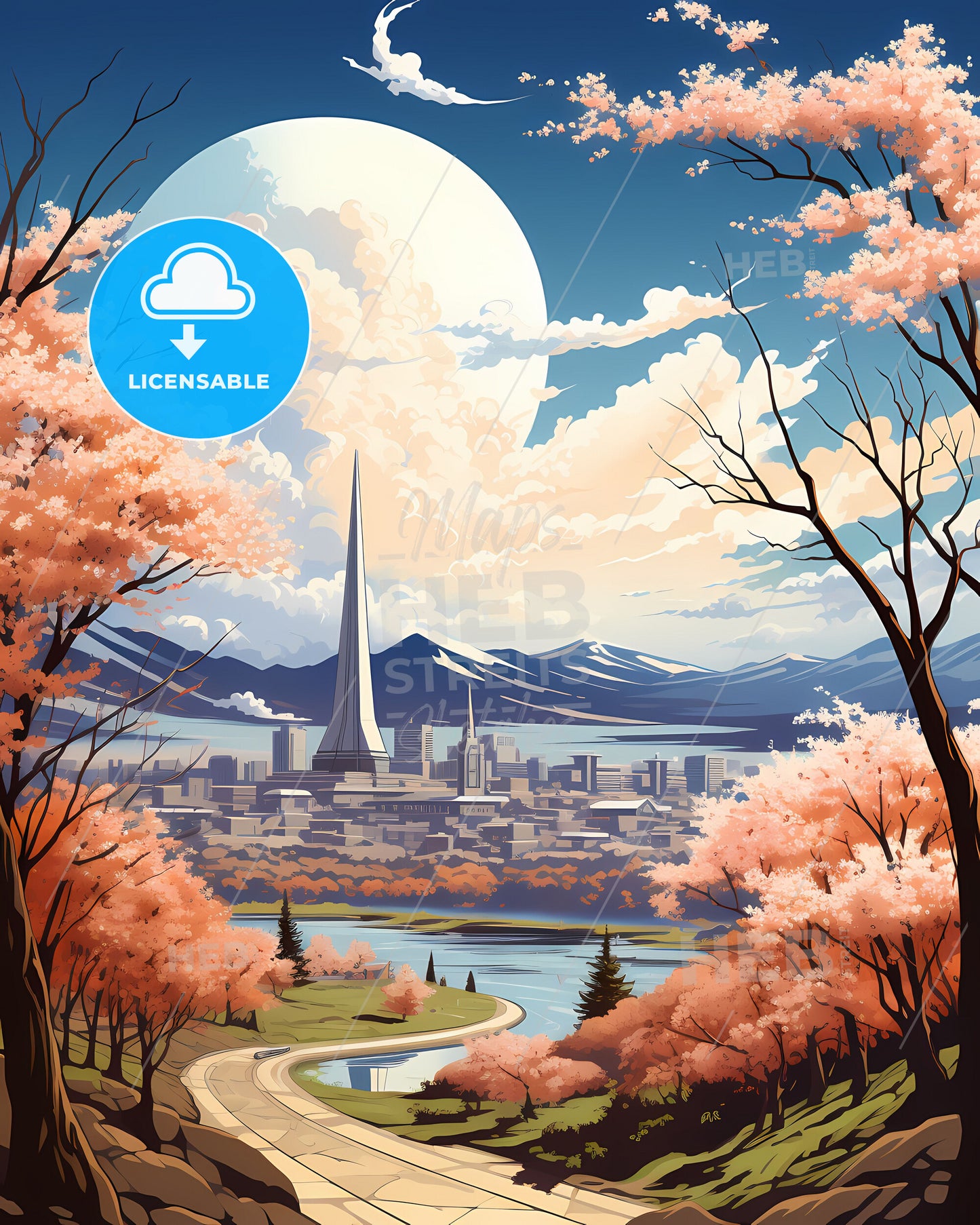 Islamabad Pakistan Skyline - Vibrant City Landscape Painting with River and Trees