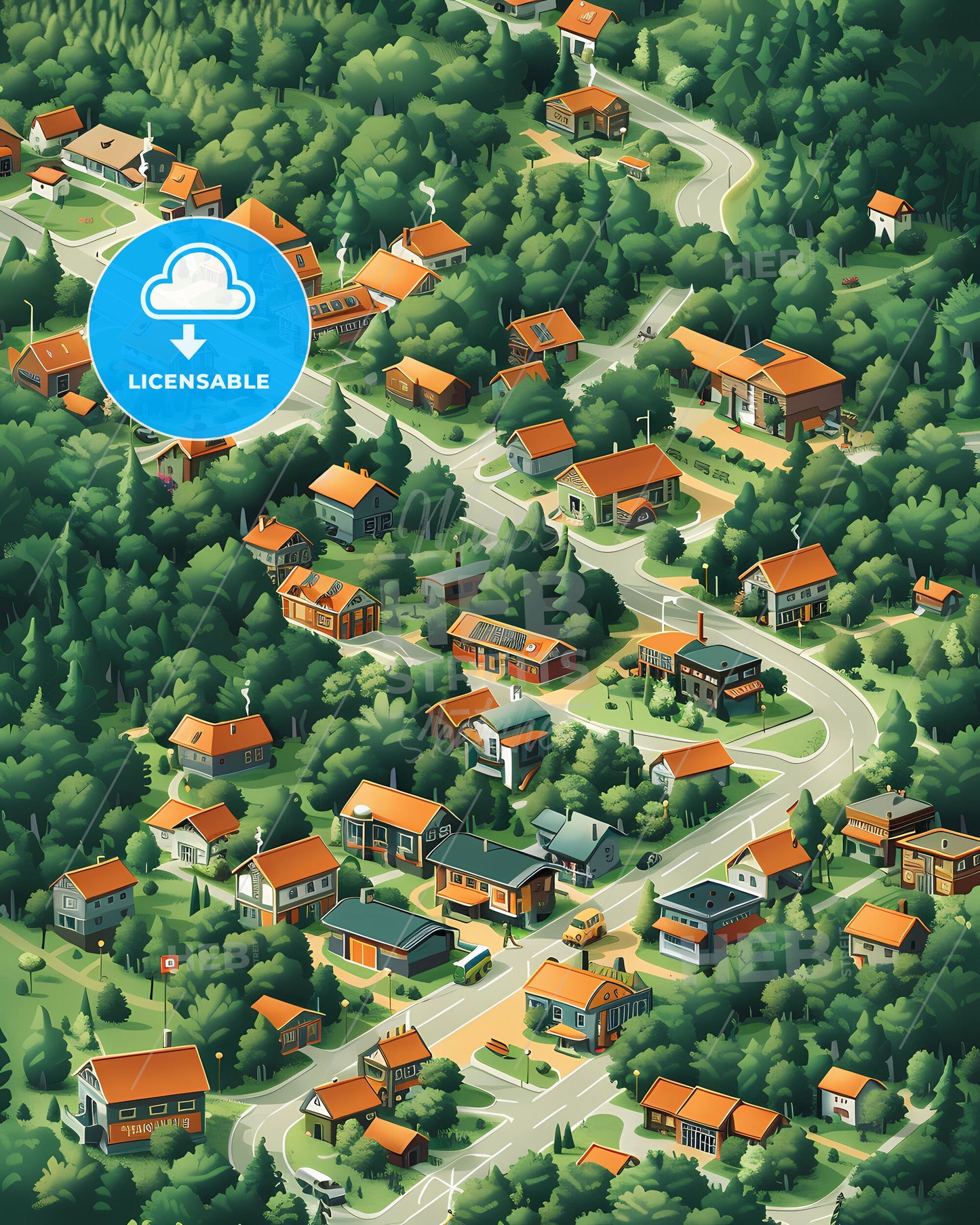 Stunning Isometric Cityscape Aerial View, Vibrant Artistic Wall Art, Urban Landscape Painting