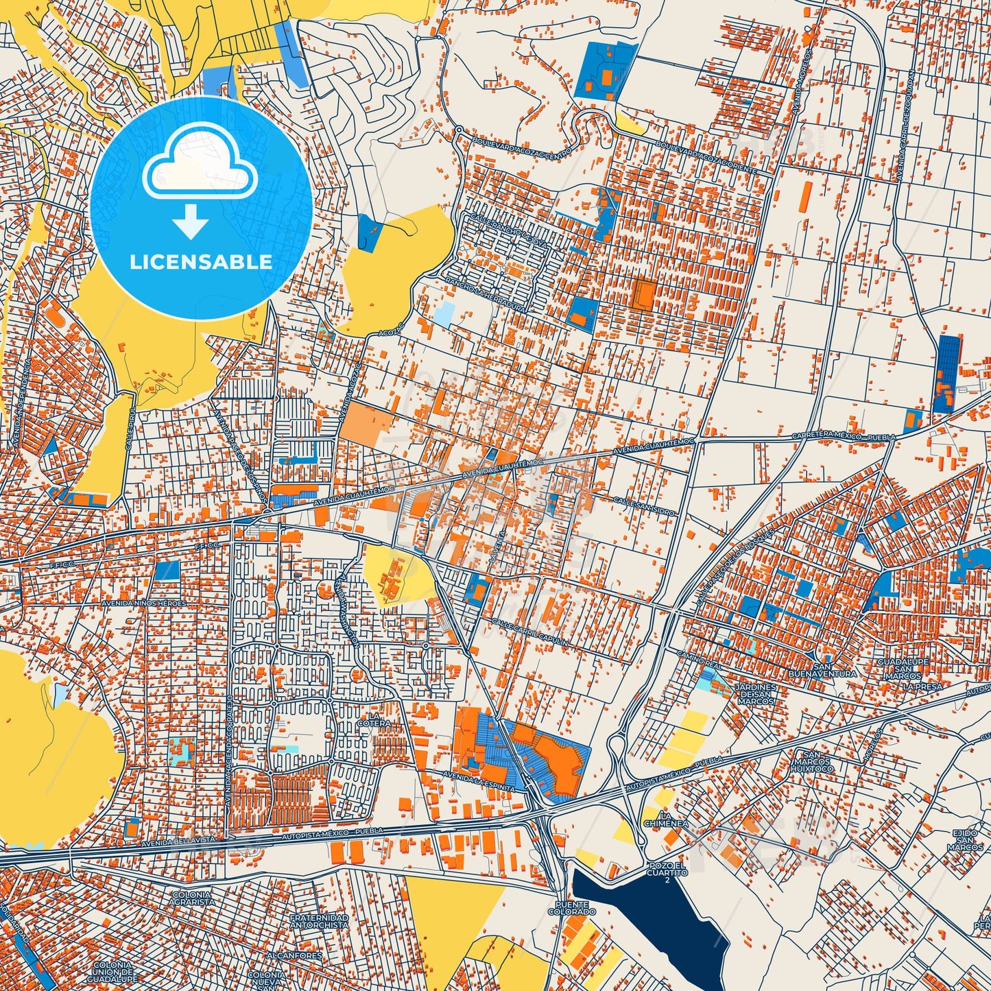 Colorful Ixtapaluca Street Map with Labels and Buildings