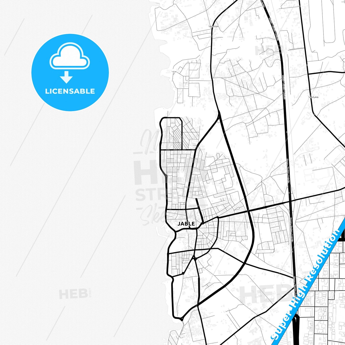 Jableh, Syria Light Map with Street Names, City Names, and Districts