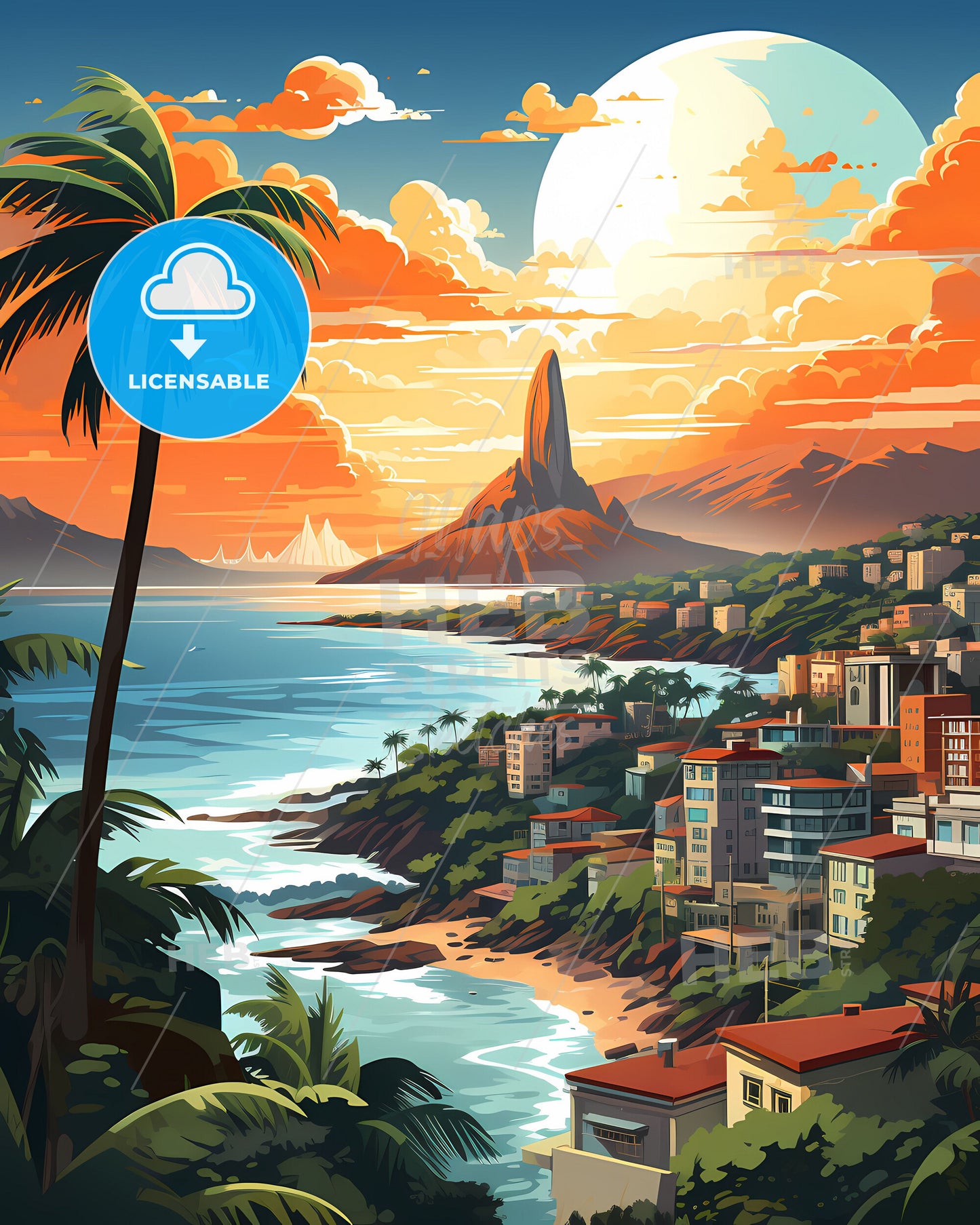 Palm-Studded Jaboatao dos Guararapes Brazil Artwork Skyline with Buildings