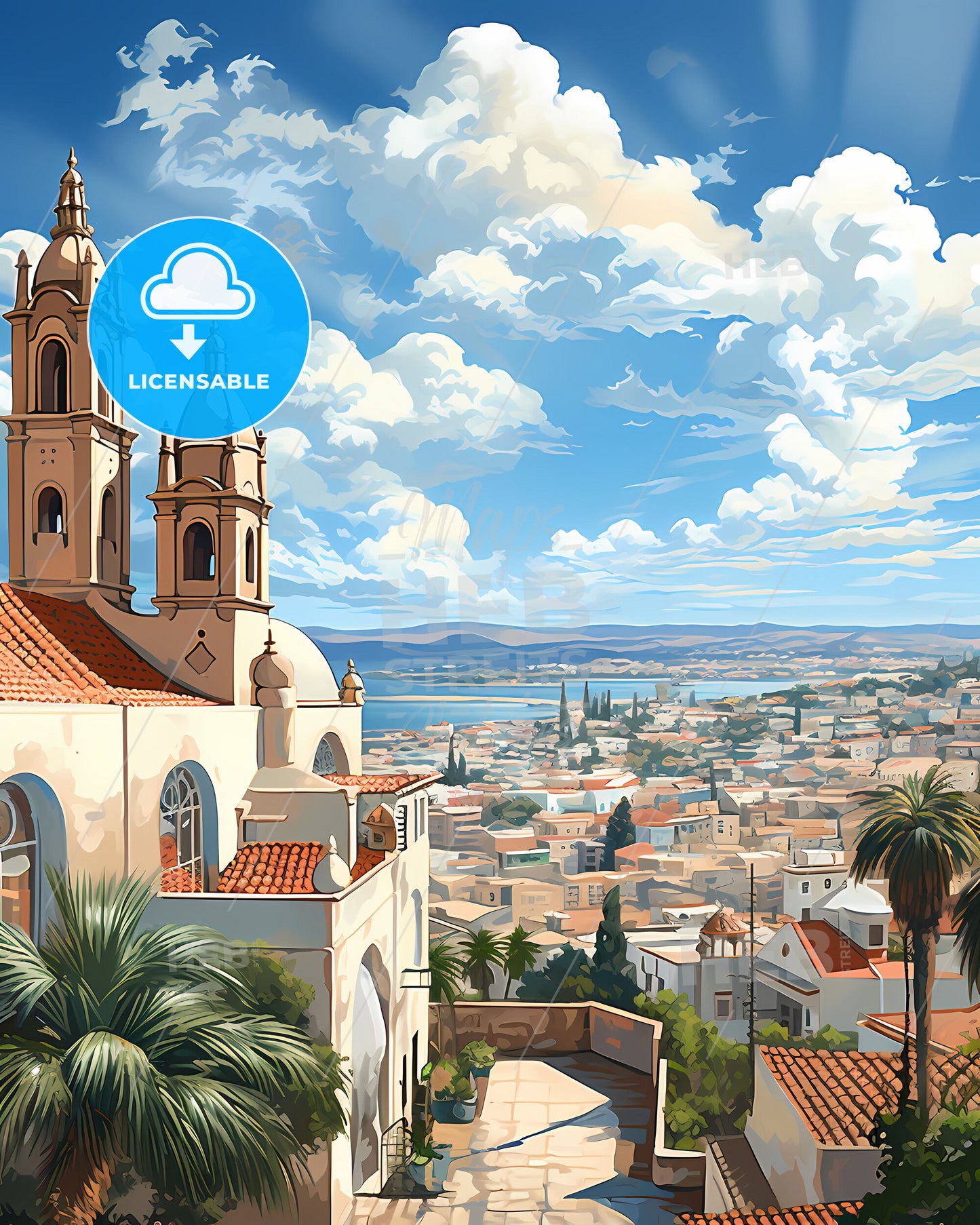 Jeddah Skyline Vibrant Art Painting Building Tower Cityscape Landscape Modern Colorful