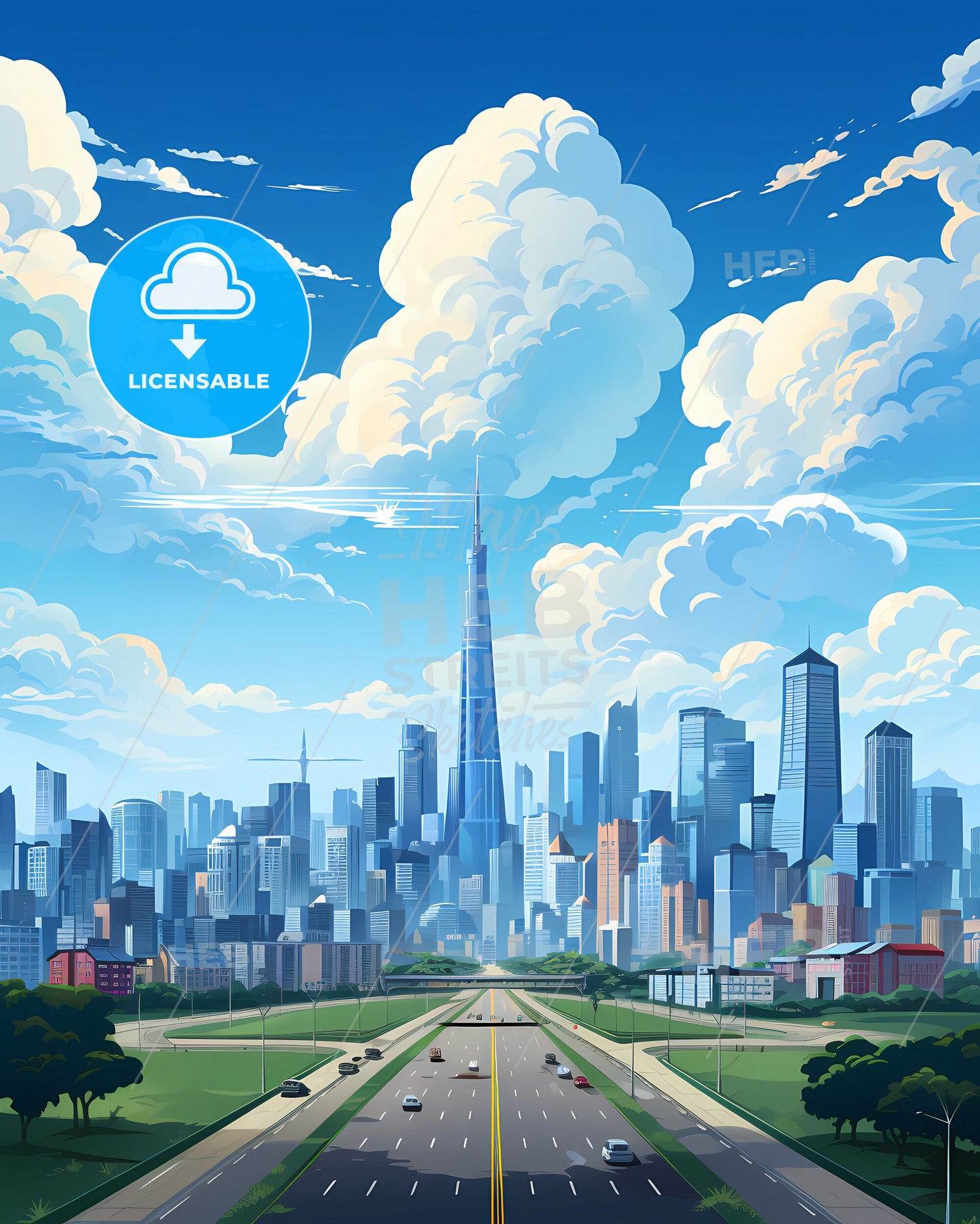 Expressive Cityscape Painting - Jeju South Korea City Skyline Road Urban Art