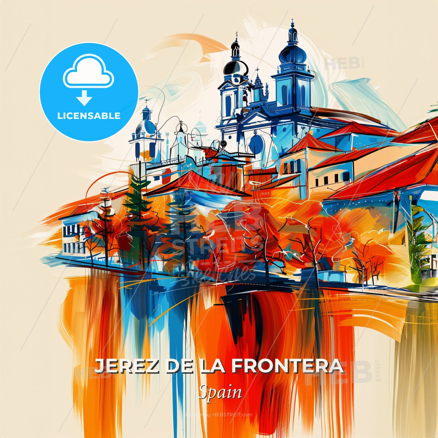 Vibrant Jerez De La Frontera, Spain - A Painting Of A Town - Square format print template