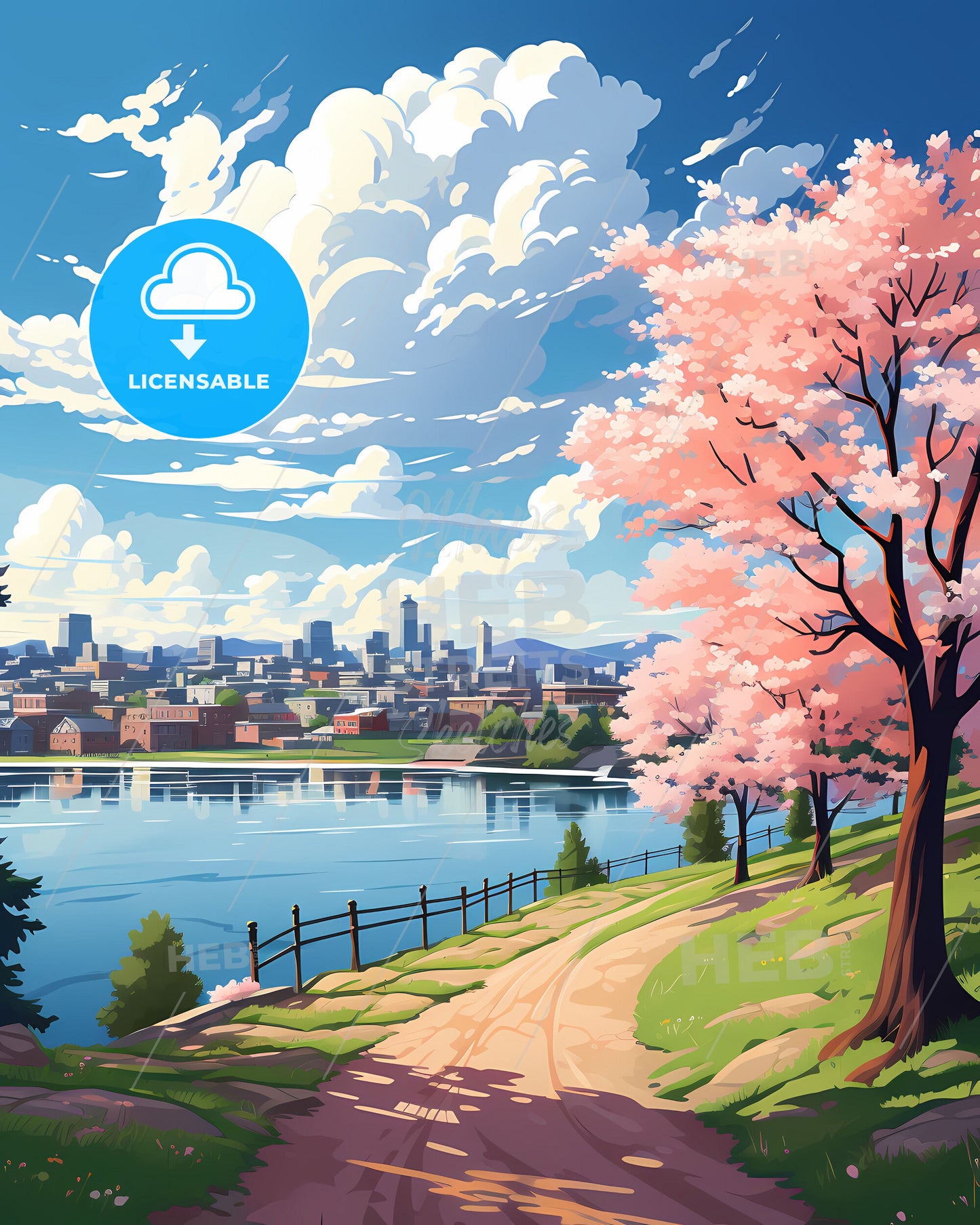 City Skyline Landscape Painting Jilin City China Canvas Art Wall Decor Cityscape Urban Architecture Contemporary