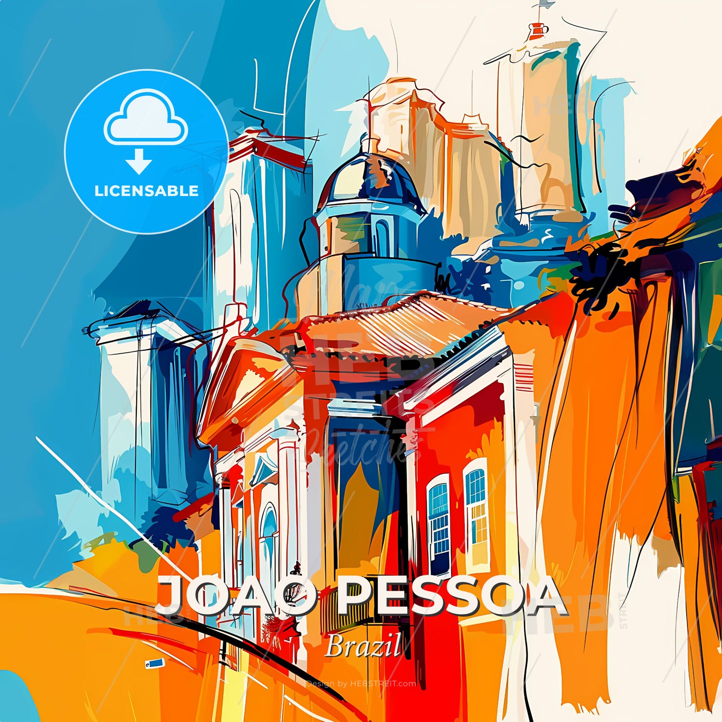 Vibrant Joao Pessoa, Brazil - A Painting Of A Building With A Dome On Top - Square format print template