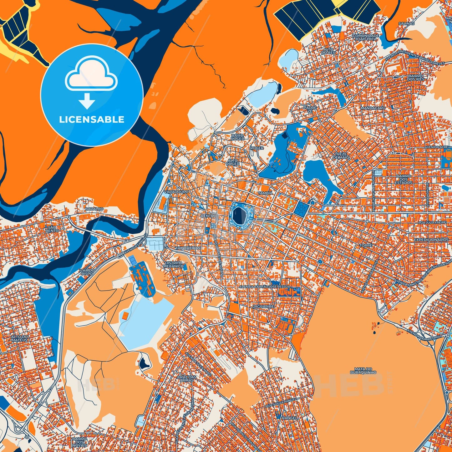 Colorful Joao Pessoa Street Map with Labels and Buildings