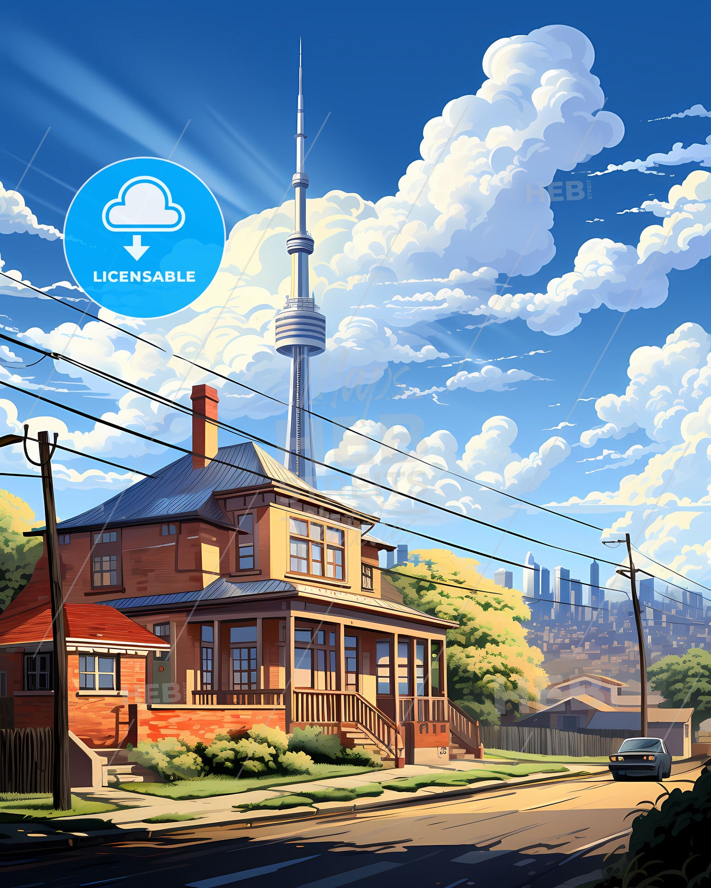 Johannesburg City Skyline - Painted Architectural Scene with Tower Building