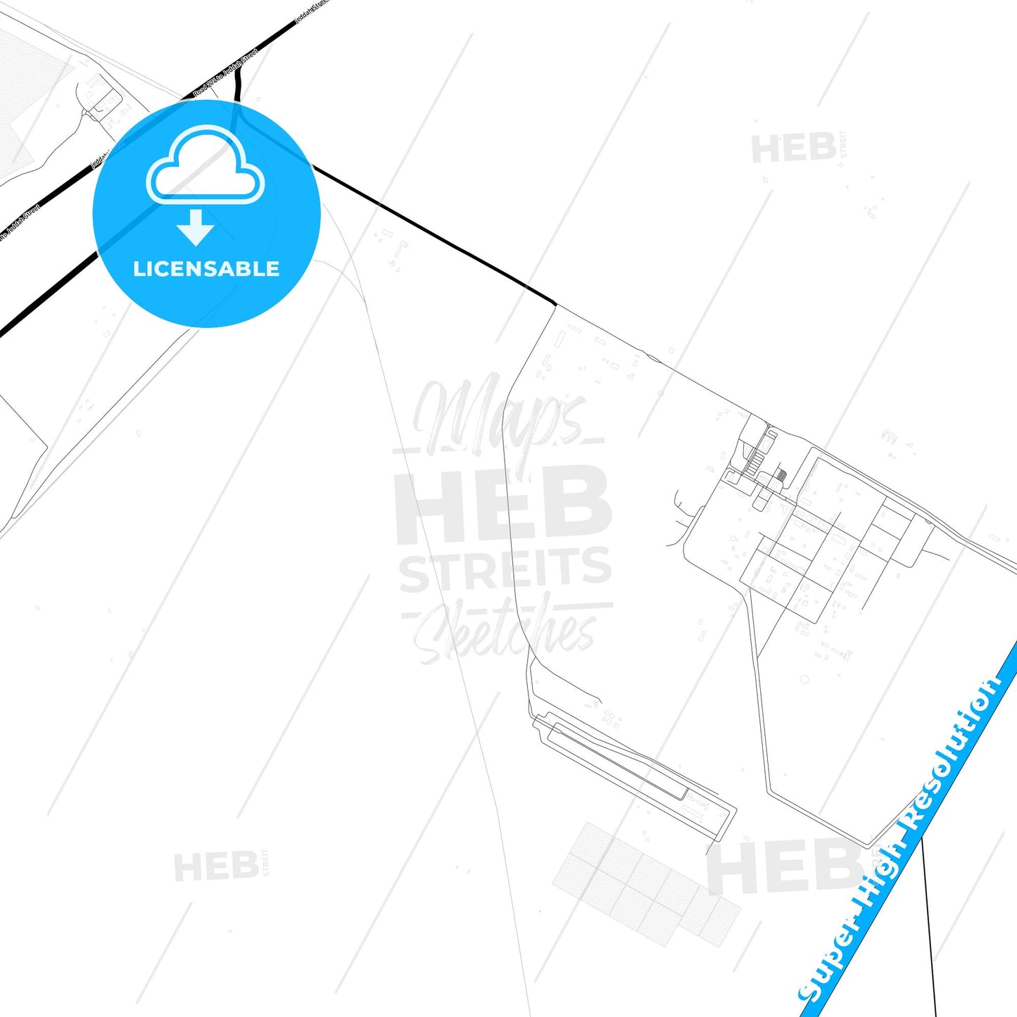 Jubail, Saudi Arabia Light Map with Street Names, City Names, and Districts