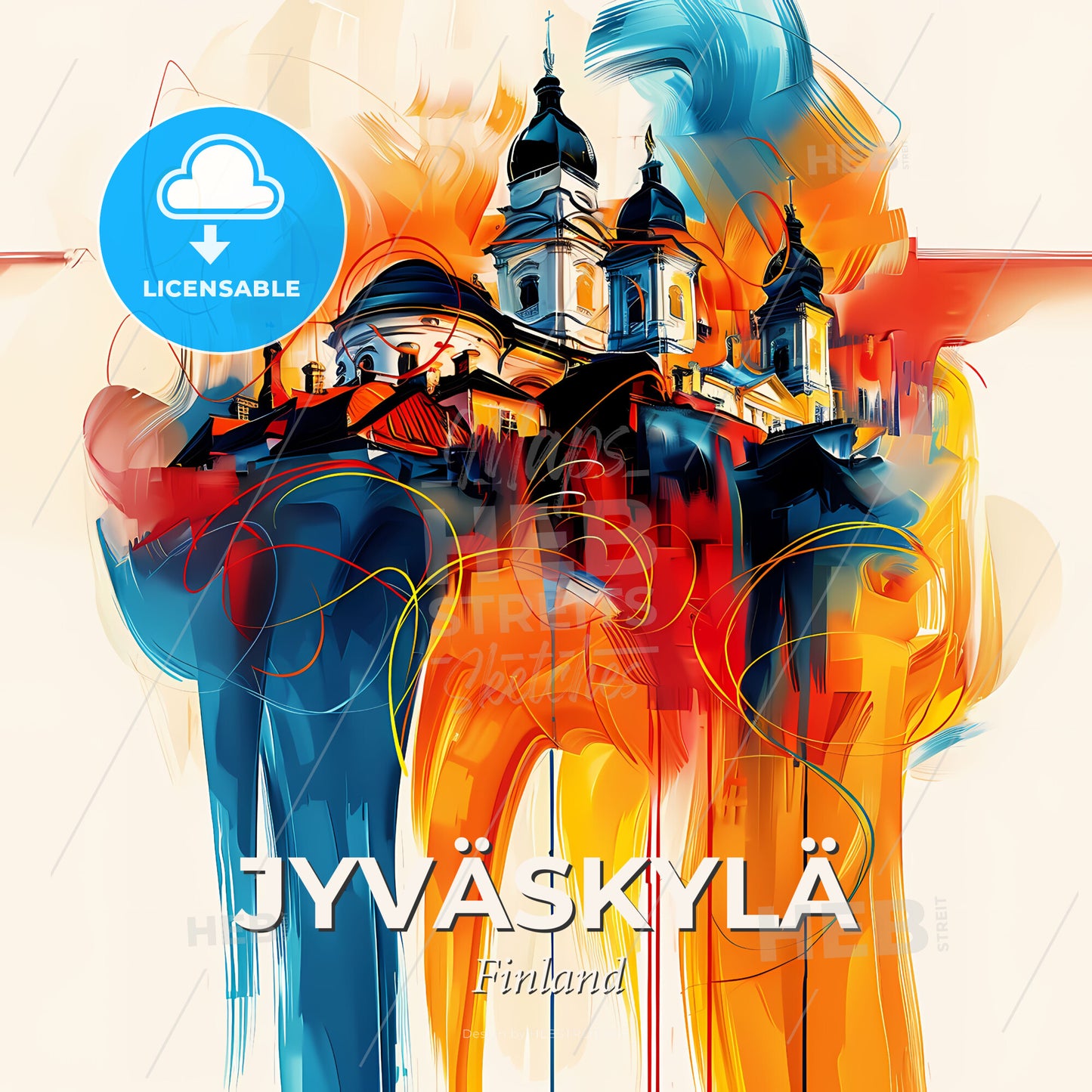 Vibrant Jyväskylä, Finland - A Painting Of A Building With A Colorful Background - Square format print template