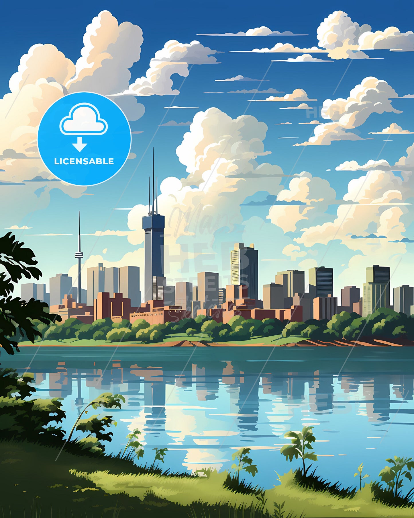 City Skyline Art - Kampala Uganda Vibrant Cityscape Urban Architecture Nature Water Features Painting