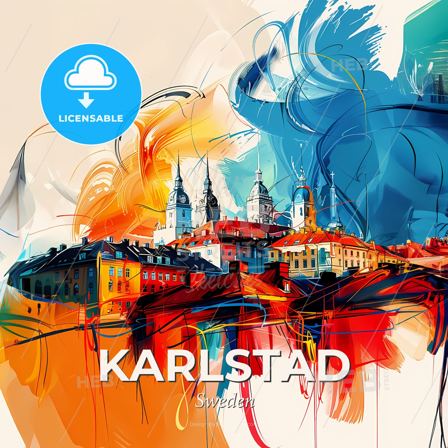 Vibrant Karlstad, Sweden - A Colorful Painting Of A City - Square format print template