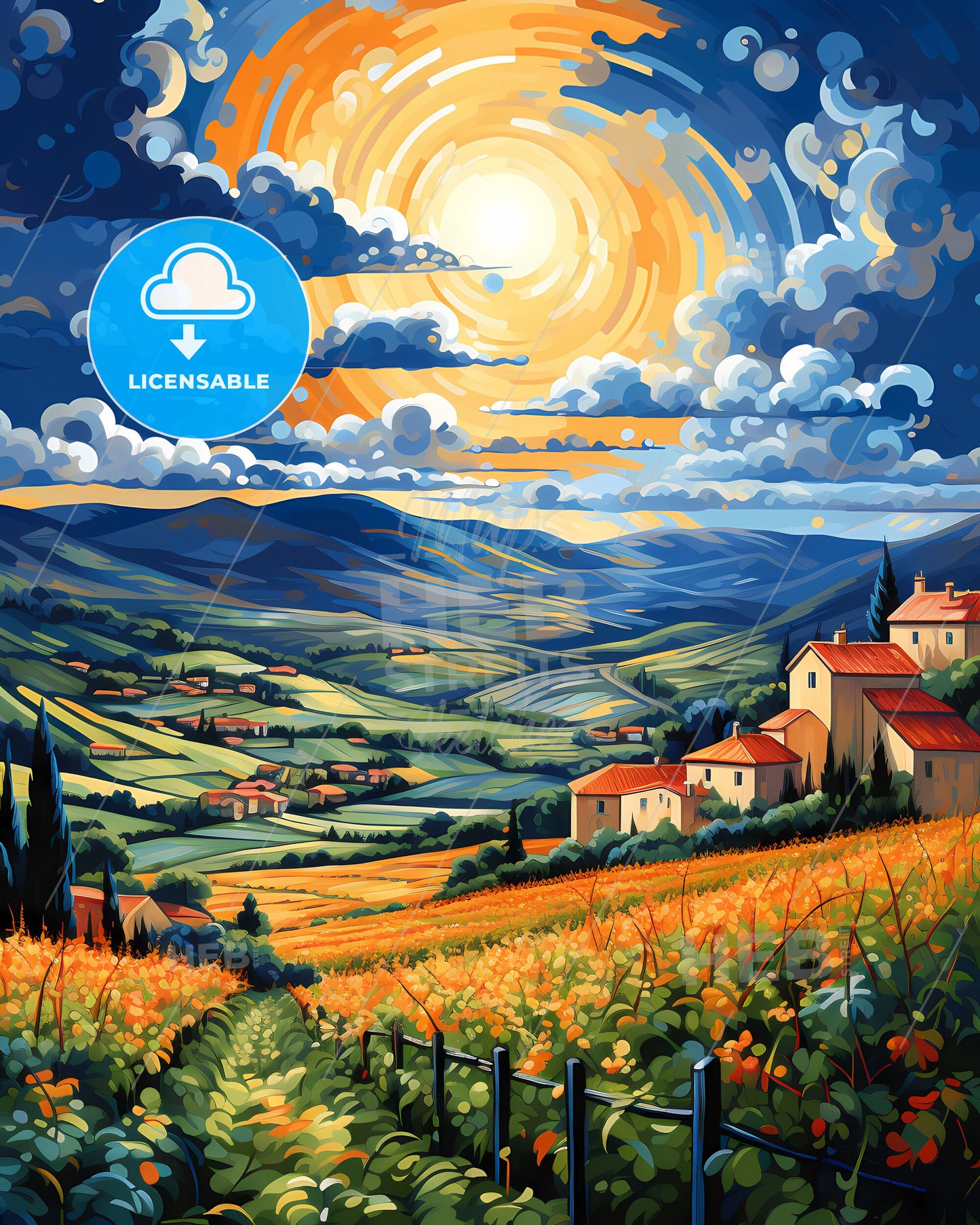 Kfar Saba Israel Cityscape Painting Landscape Art Skyline Buildings Fields