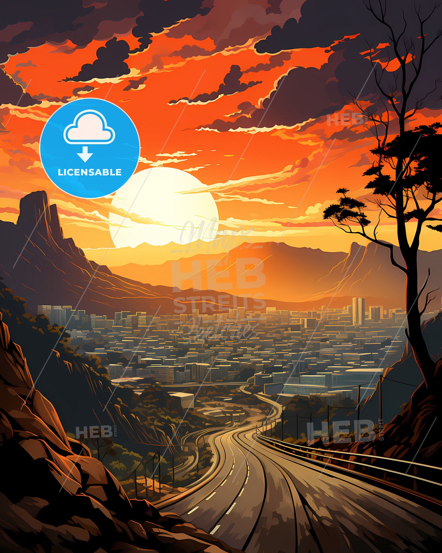 Expressive Cityscape Road Scene Kfar Saba Israel Skyline Art Painting