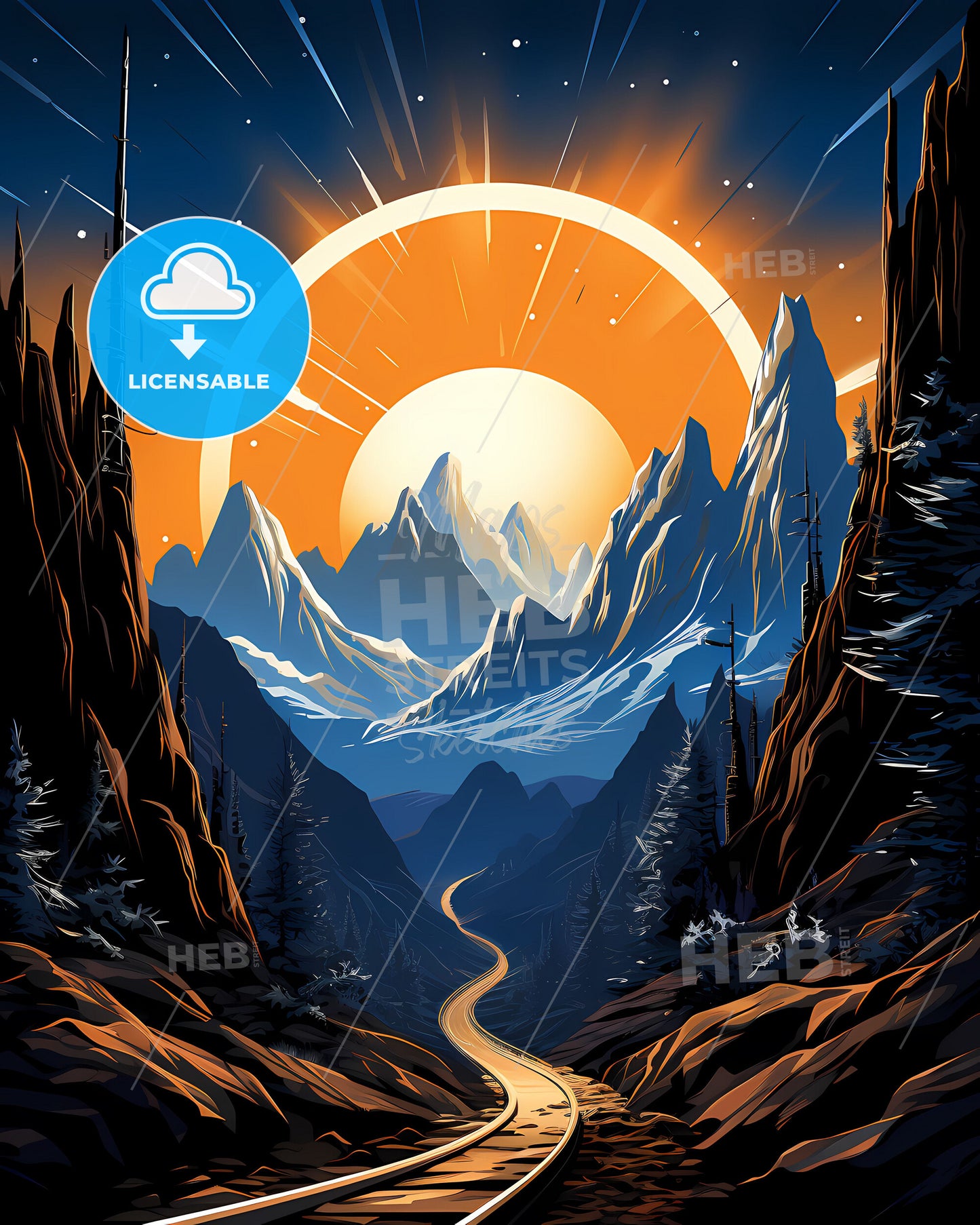 Vibrant Mountain Road Painting: Khalifah City United Arab Emirates Skyline