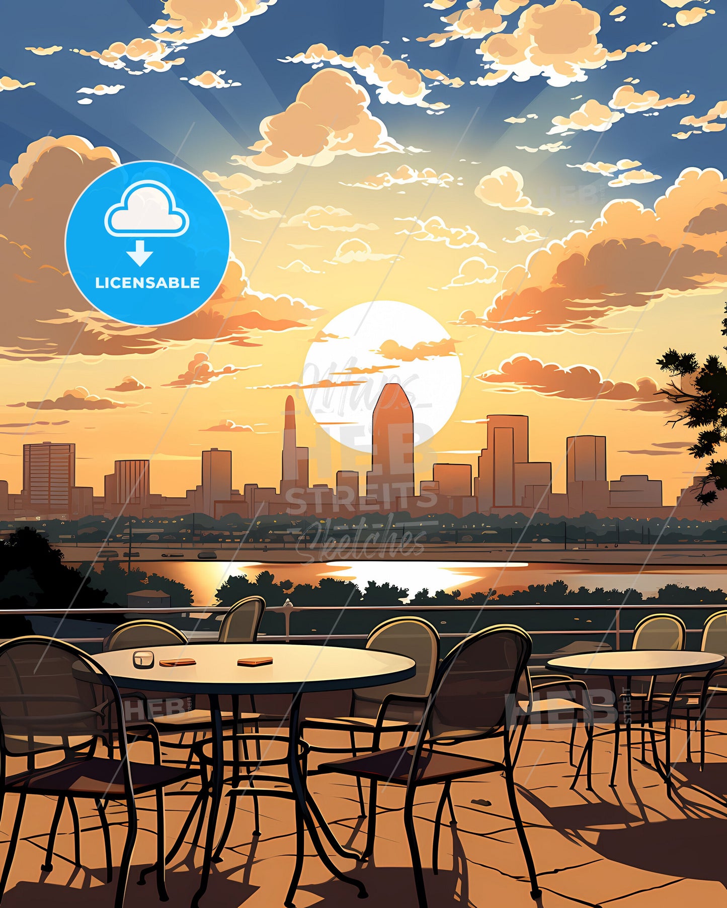 Vibrant Painted Khartoum Sudan Skyline Table Chairs City Background Art